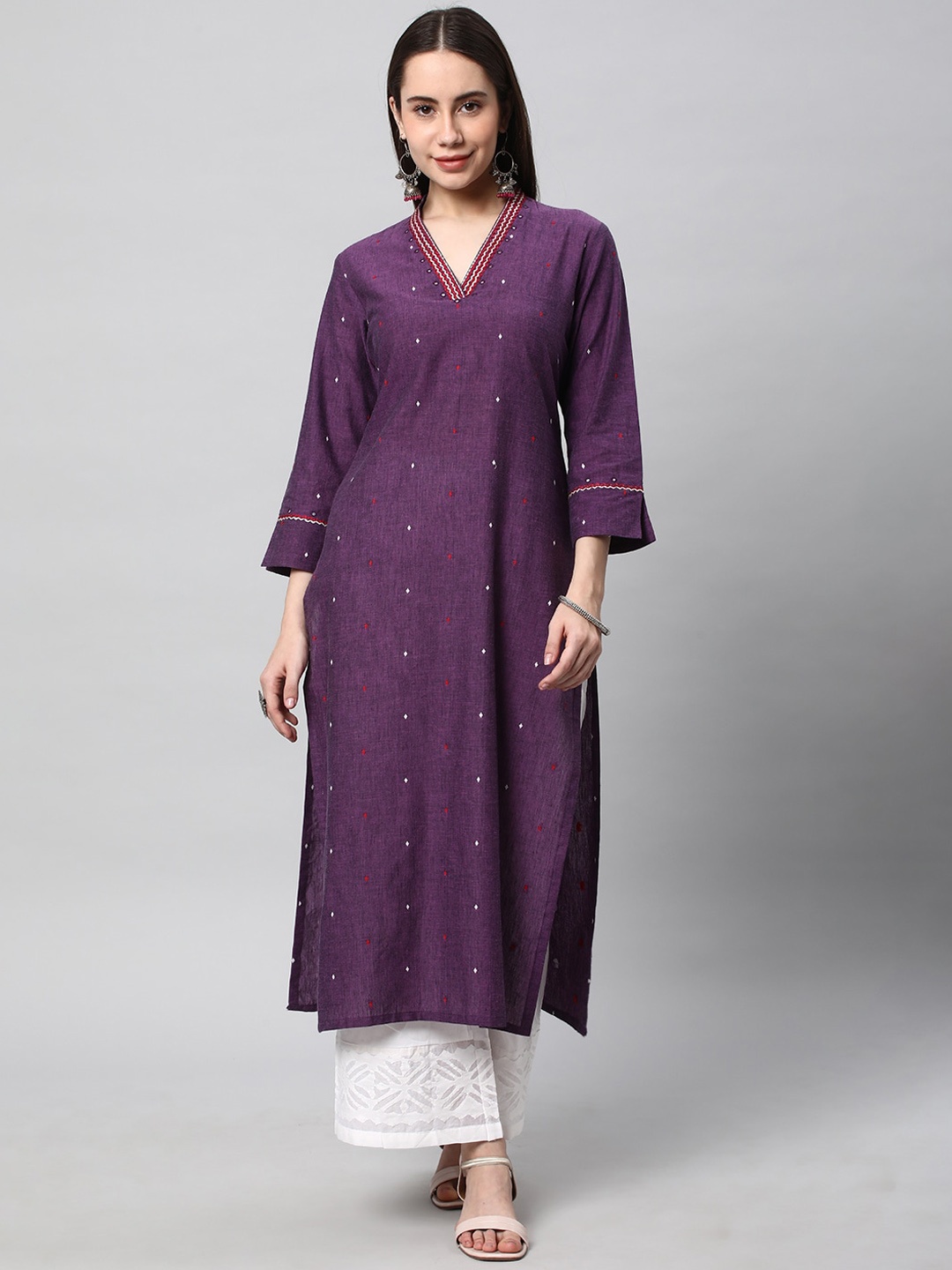 KAMI KUBI Geometric Embroidered Ethnic Mirror Work Cotton Straight Kurta, Purple
KAMI KUBI Geometric Embroidered Ethnic Mirror Work Cotton Straight Kurta, Purple