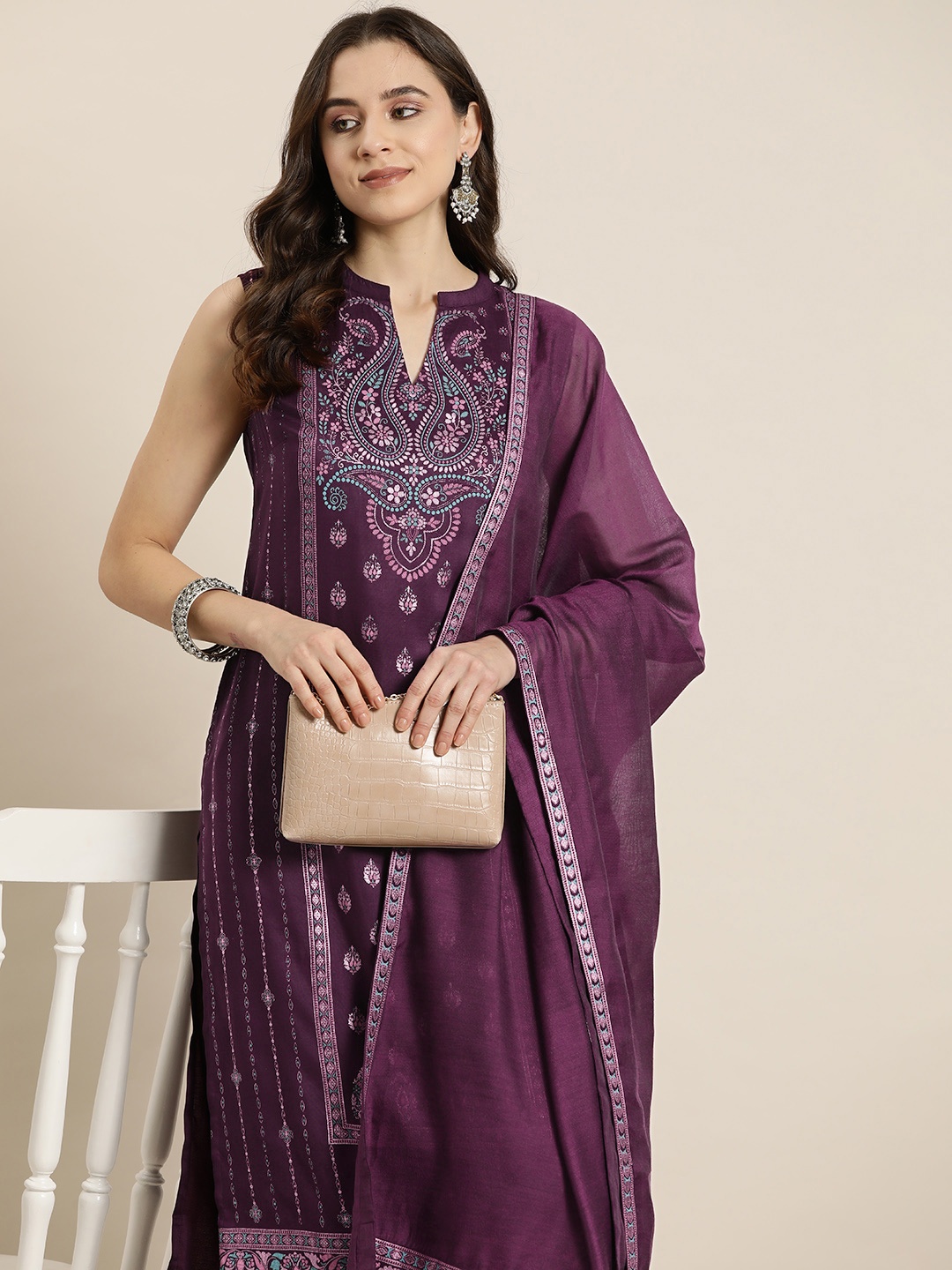 HERE&NOW Women Ethnic Motifs Printed Regular Kurta with Palazzos & With Dupatta, Purple
HERE&NOW Women Ethnic Motifs Printed Regular Kurta with Palazzos & With Dupatta, Purple