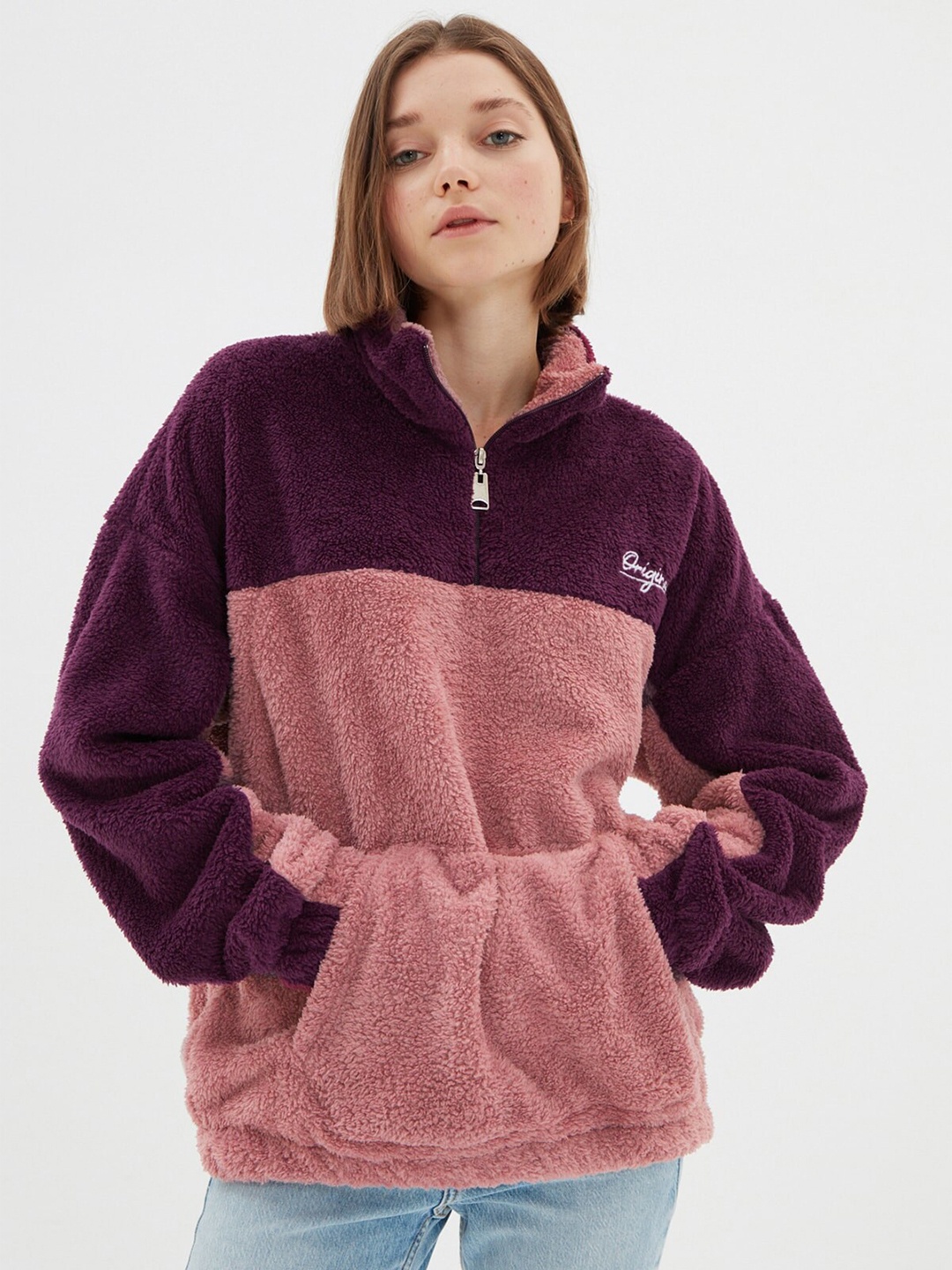Trendyol Unisex Colourblocked Mock Collar Long Sleeve Zip Closure Pullover Sweatshirt, Purple
Trendyol Unisex Colourblocked Mock Collar Long Sleeve Zip Closure Pullover Sweatshirt, Purple