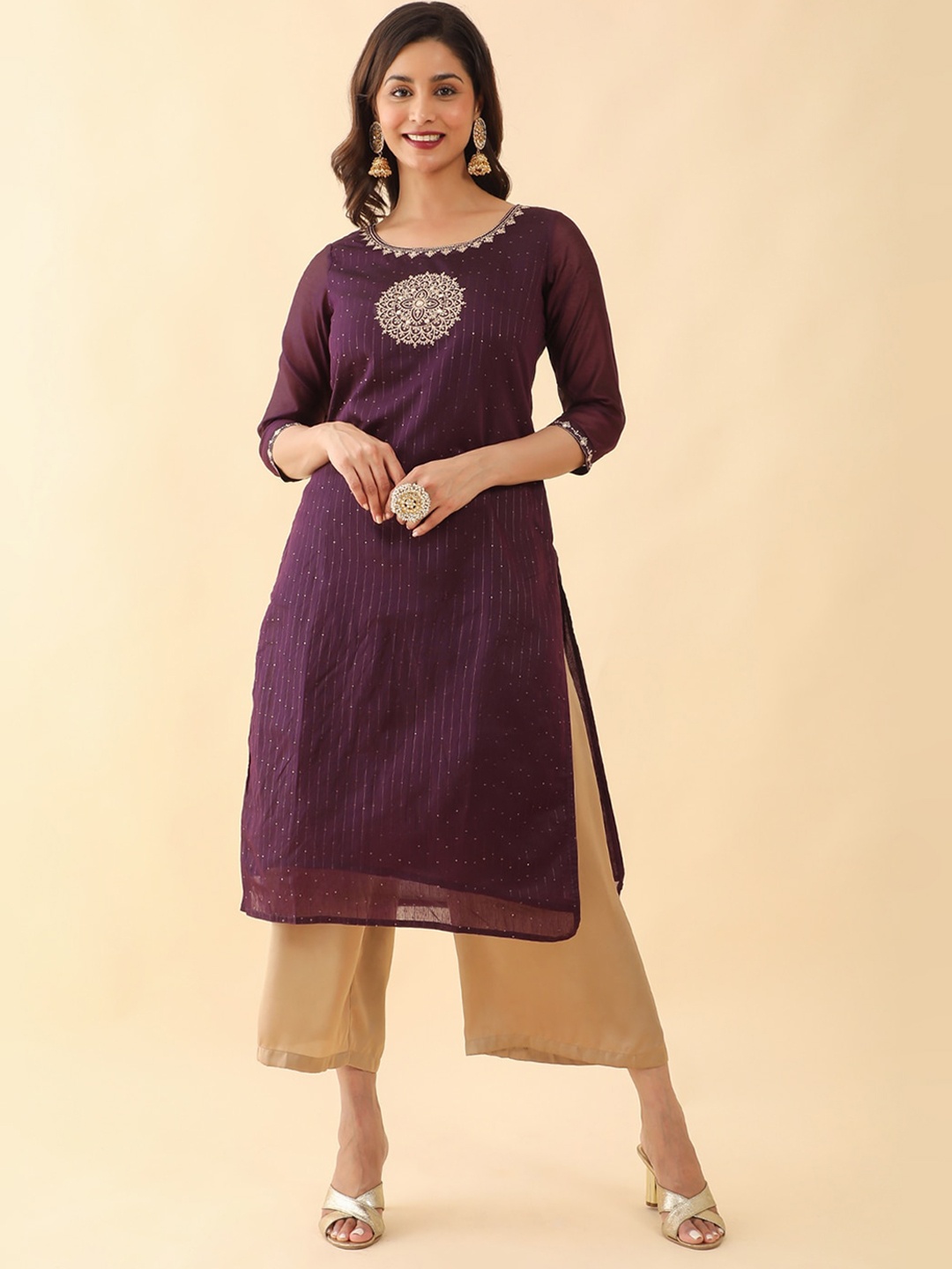 Maybell Ethnic Motifs Embroidered Mirror Work Chanderi Cotton Straight Kurta, Purple
Maybell Ethnic Motifs Embroidered Mirror Work Chanderi Cotton Straight Kurta, Purple