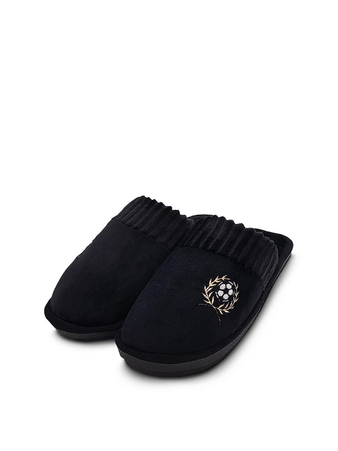 JENNA Men Self Design Fur Warm Winter Room Slippers, Black