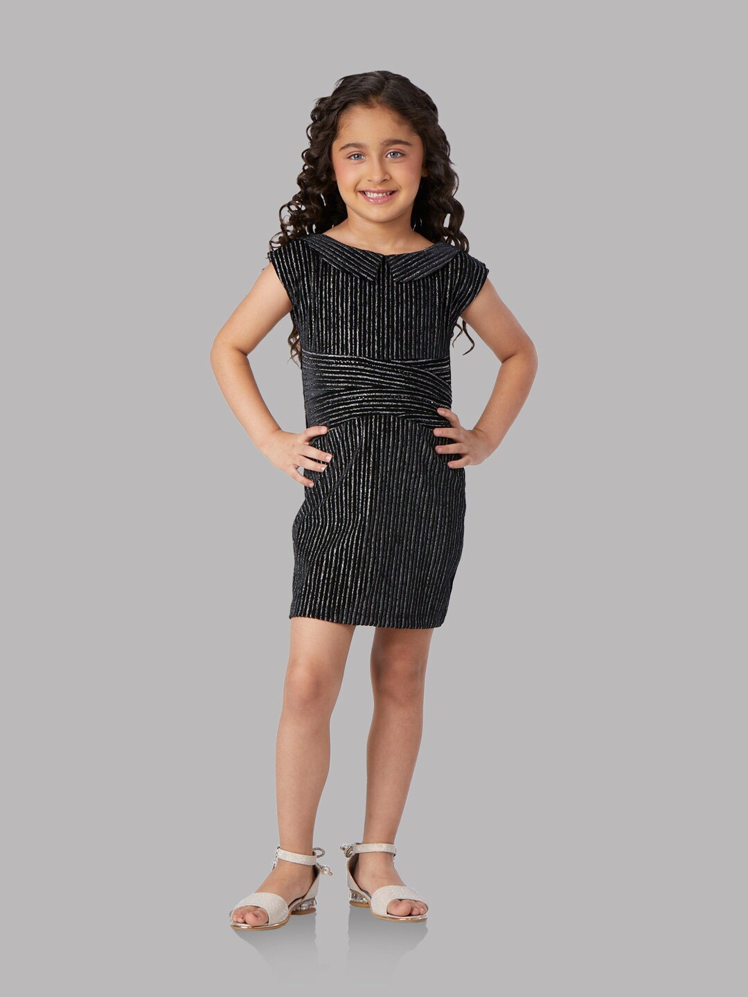 Peppermint Girls Striped Velvet Sheath Dress, Black