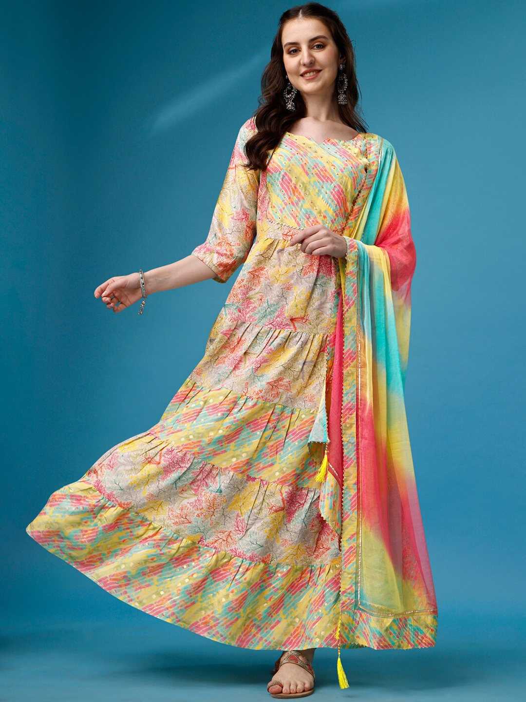 Ziva Fashion Abstract Printed Gathered Tiered Cotton Maxi Ethnic Dress With Dupatta, Yellow
Ziva Fashion Abstract Printed Gathered Tiered Cotton Maxi Ethnic Dress With Dupatta, Yellow