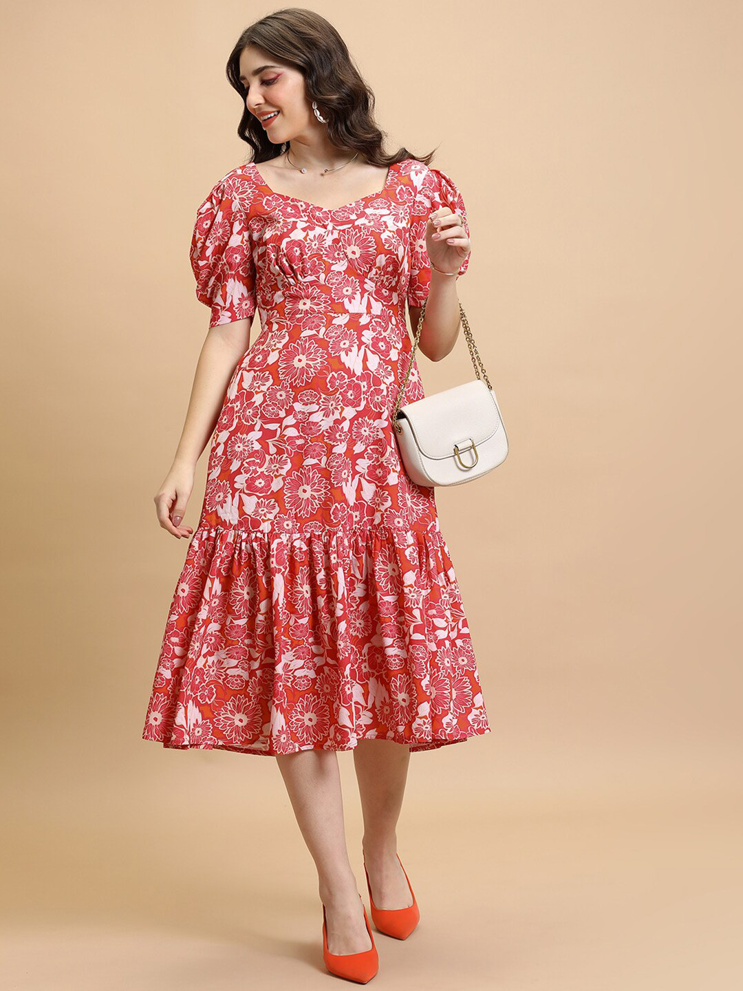 Tokyo Talkies Red Floral Printed Sweetheart Neck Puff Sleeve Tiered A-Line Midi Dress
Tokyo Talkies Red Floral Printed Sweetheart Neck Puff Sleeve Tiered A-Line Midi Dress