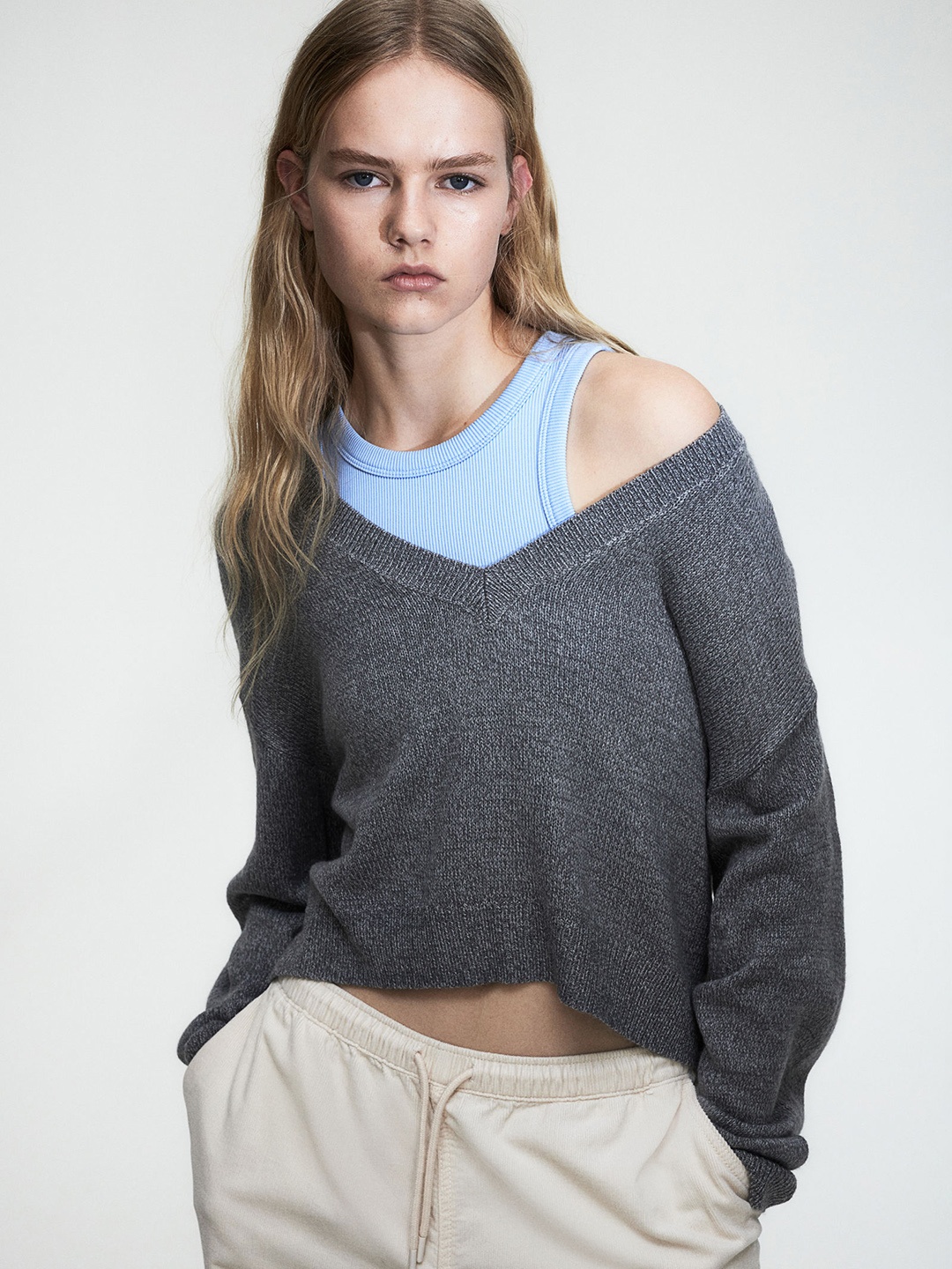 H&M Acrylic V-Neck Jumper, Grey