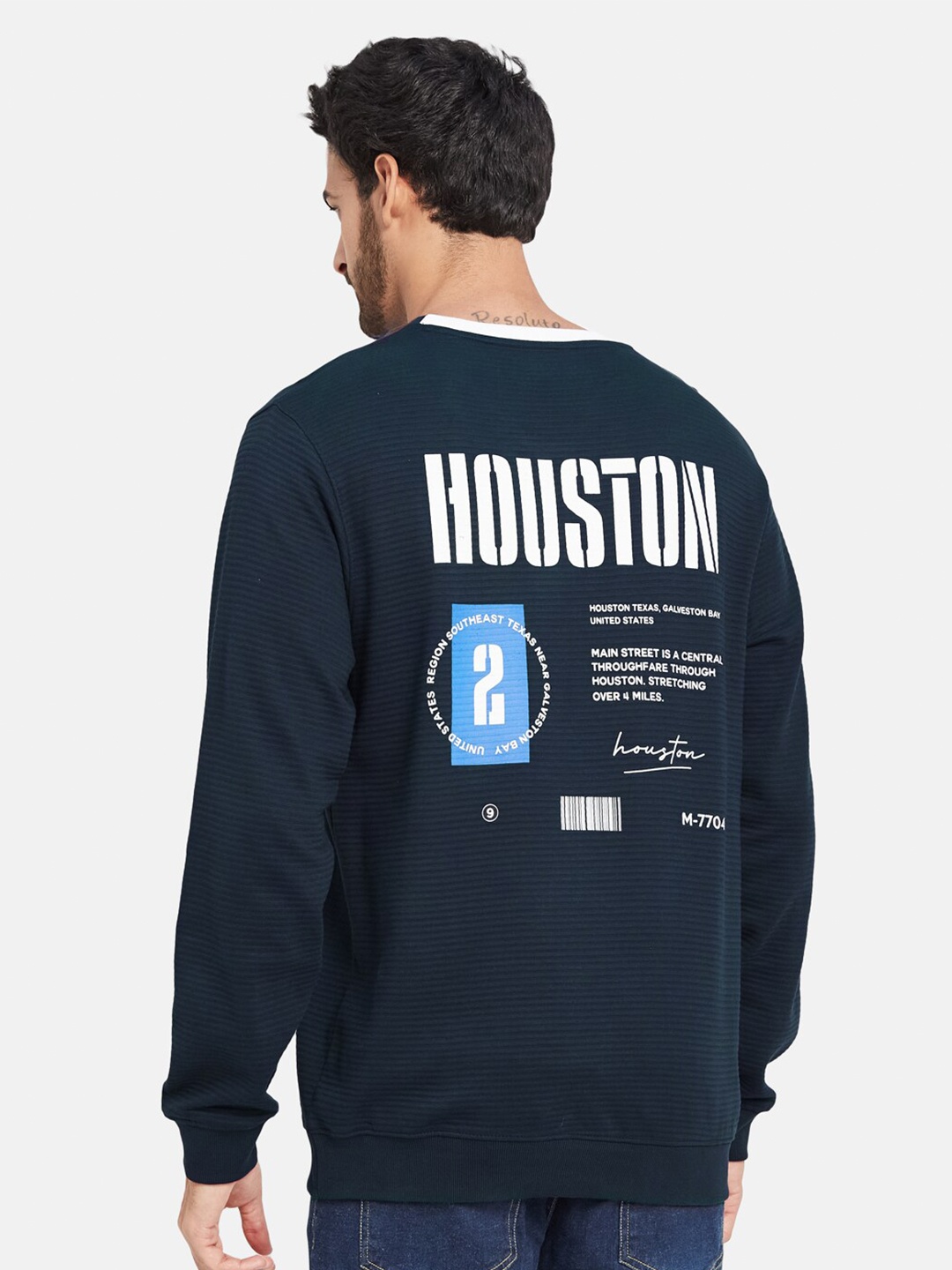 Octave Typography Printed Fleece Pullover, Navy blue
