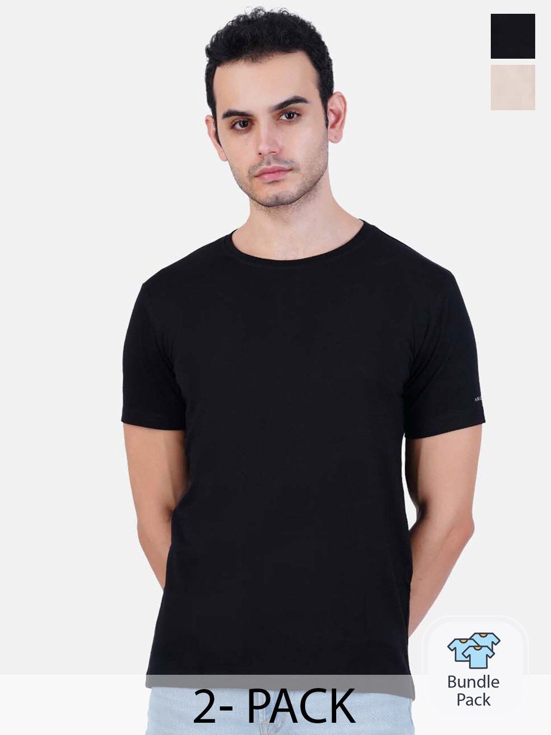 AIR GARB Pack Of 2 Bio Finish Cotton Regular Fit T-Shirts, Black 
AIR GARB Pack Of 2 Bio Finish Cotton Regular Fit T-Shirts, Black