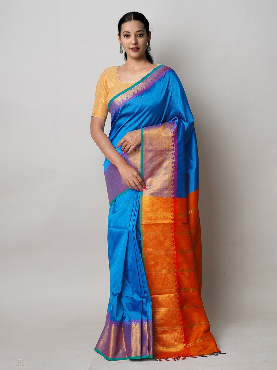 Unnati Silks Handloom Narayan Peth Pure Silk Saree, Blue
