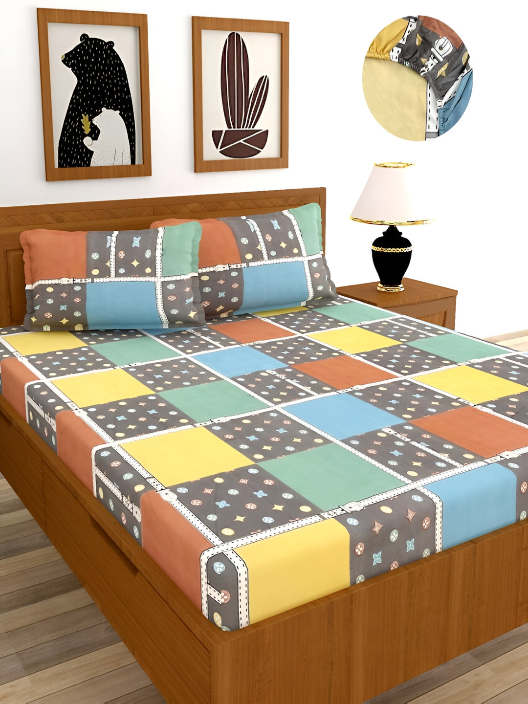 BREVARD Grey & Orange Geometric Printed 210 TC Fitted Queen Bedsheet With 2 Pillow Covers
BREVARD Grey & Orange Geometric Printed 210 TC Fitted Queen Bedsheet With 2 Pillow Covers