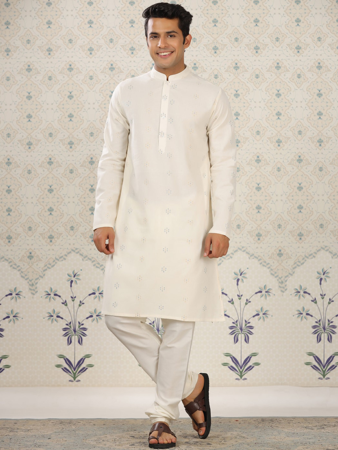 Ode by House of Pataudi Geometric Woven Design Pure Cotton Straight Kurta With Churidar, Off white
Ode by House of Pataudi Geometric Woven Design Pure Cotton Straight Kurta With Churidar, Off white