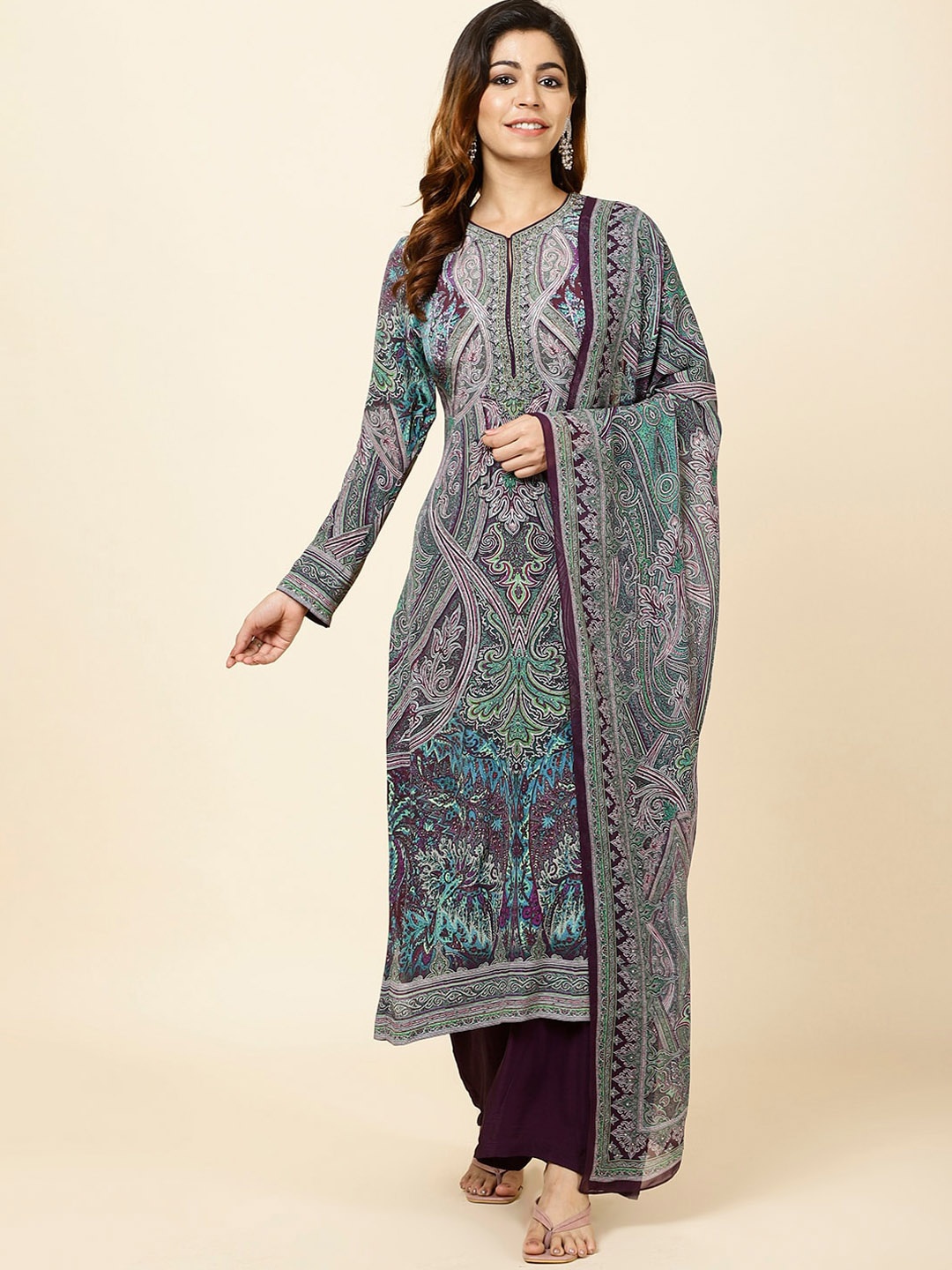 Meena Bazaar Floral Printed Thread Work Straight Kurta With Palazzos & Dupatta, Purple
Meena Bazaar Floral Printed Thread Work Straight Kurta With Palazzos & Dupatta, Purple