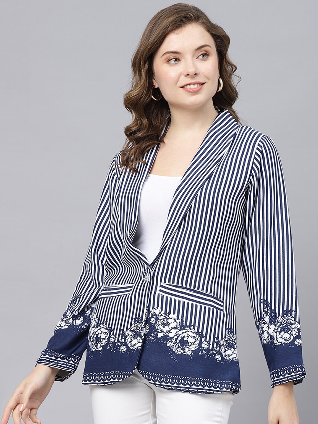 DEEBACO Striped Shawl Collar Blazer, Blue