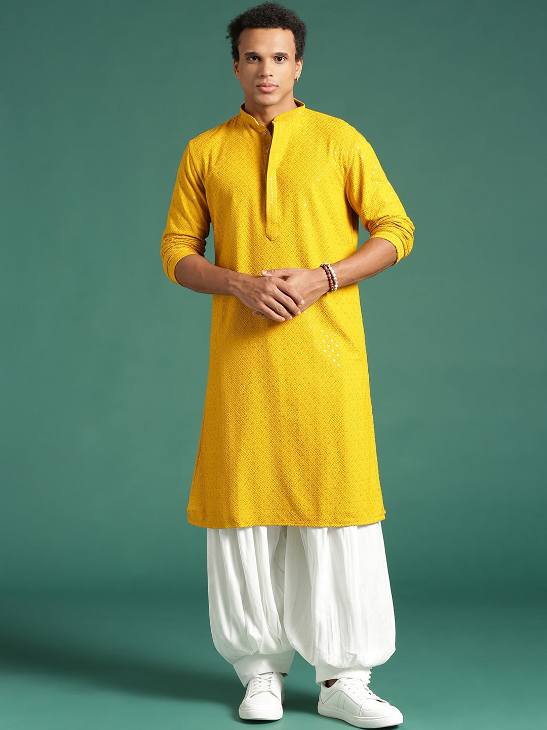 Sangria Ethnic Motifs Embroidered Sequinned Chikankari Straight Cotton Kurta, Mustard
Sangria Ethnic Motifs Embroidered Sequinned Chikankari Straight Cotton Kurta, Mustard