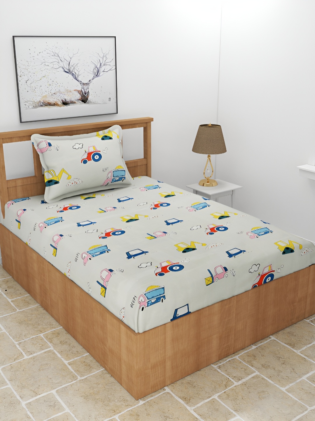 BREVARD Off White & Blue Conversational Printed 210 TC Single Bedsheet with 1 Pillow Cover
BREVARD Off White & Blue Conversational Printed 210 TC Single Bedsheet with 1 Pillow Cover