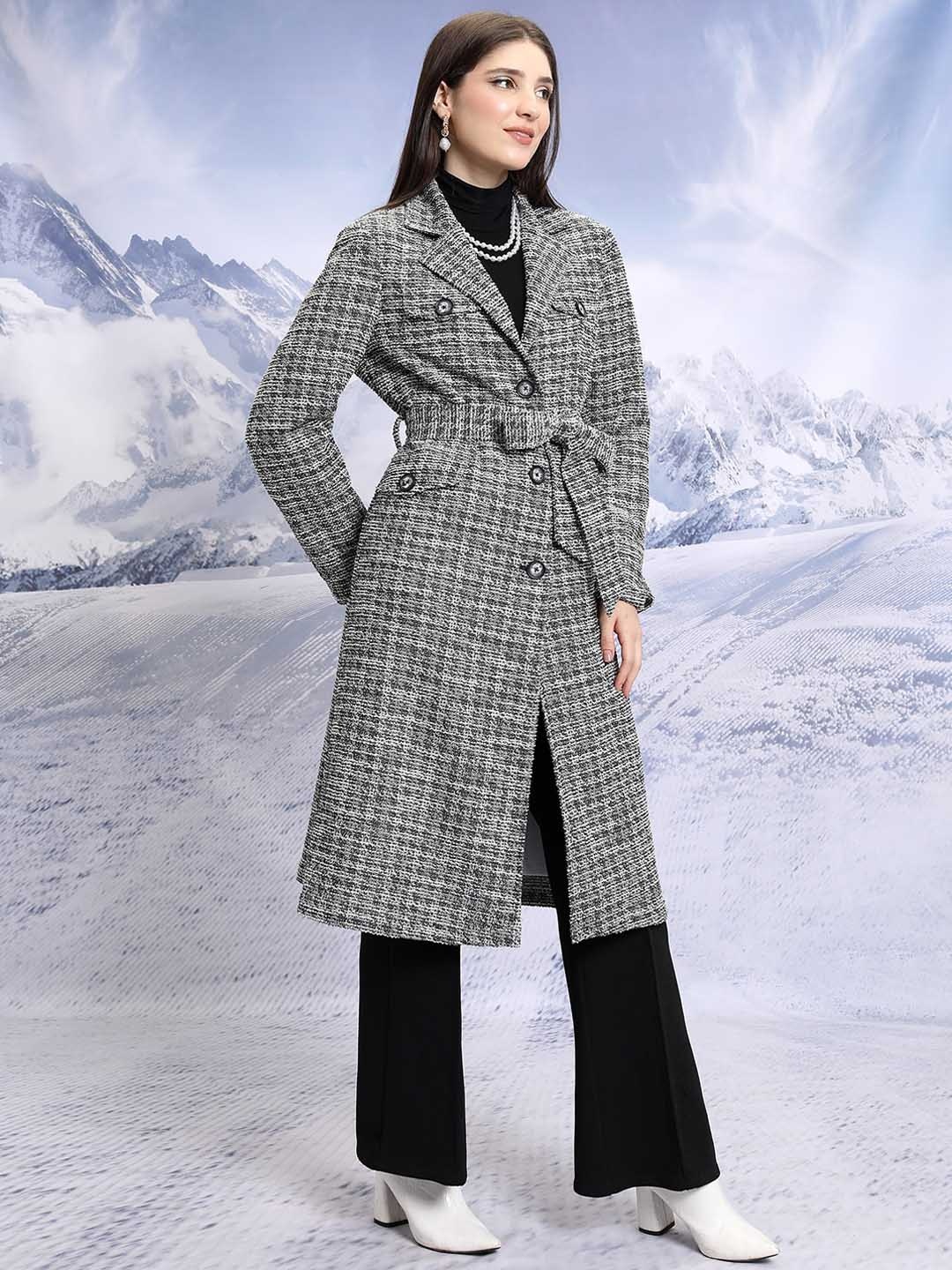CHIC BY TOKYO TALKIES Black Self Design Notched Lapel Collar Longline Overcoat With Belt
CHIC BY TOKYO TALKIES Black Self Design Notched Lapel Collar Longline Overcoat With Belt