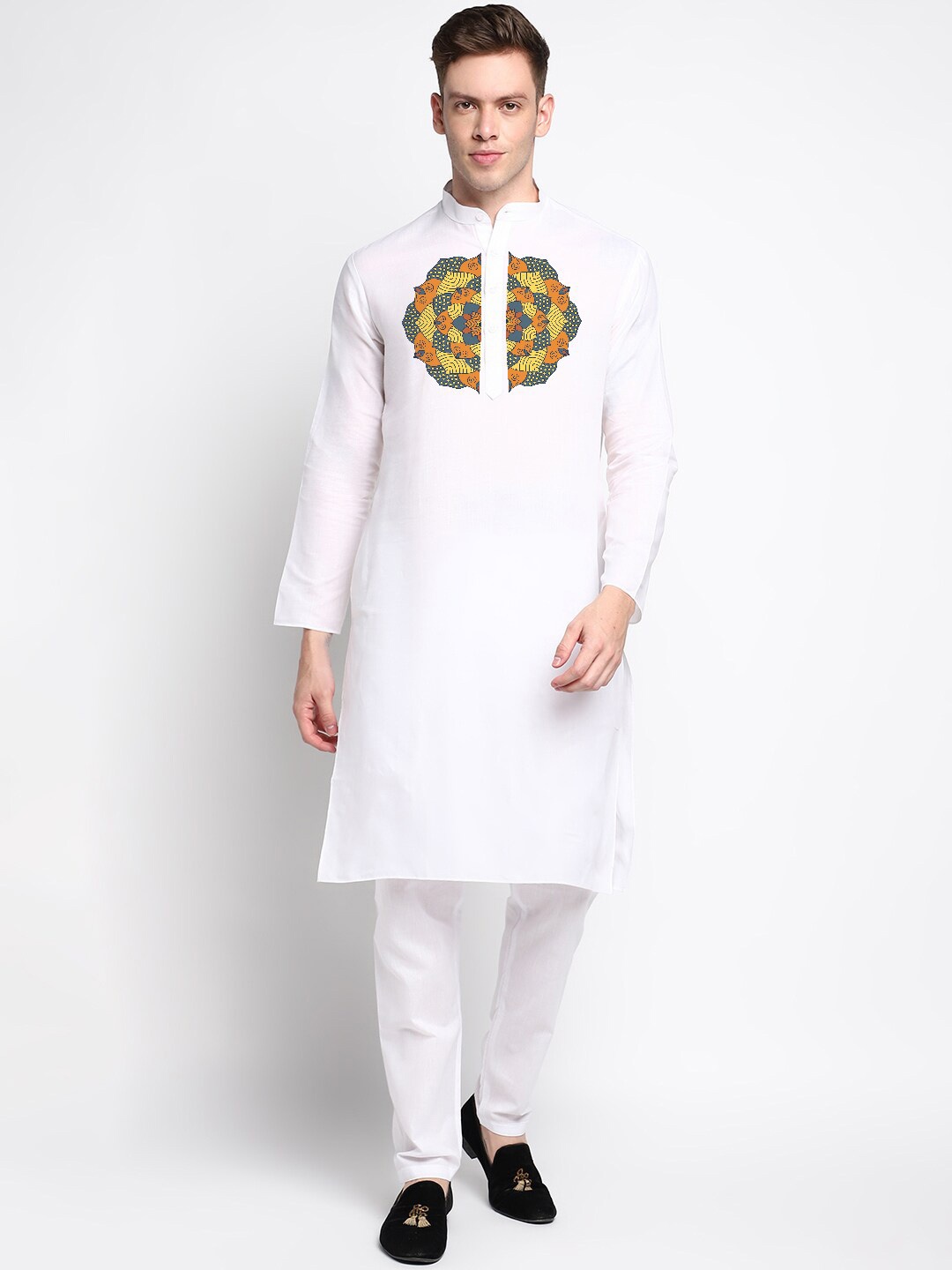 DEVOILER Ethnic Motifs Digital Printed Band Collar Long Sleeves Straight Kurta, White
DEVOILER Ethnic Motifs Digital Printed Band Collar Long Sleeves Straight Kurta, White