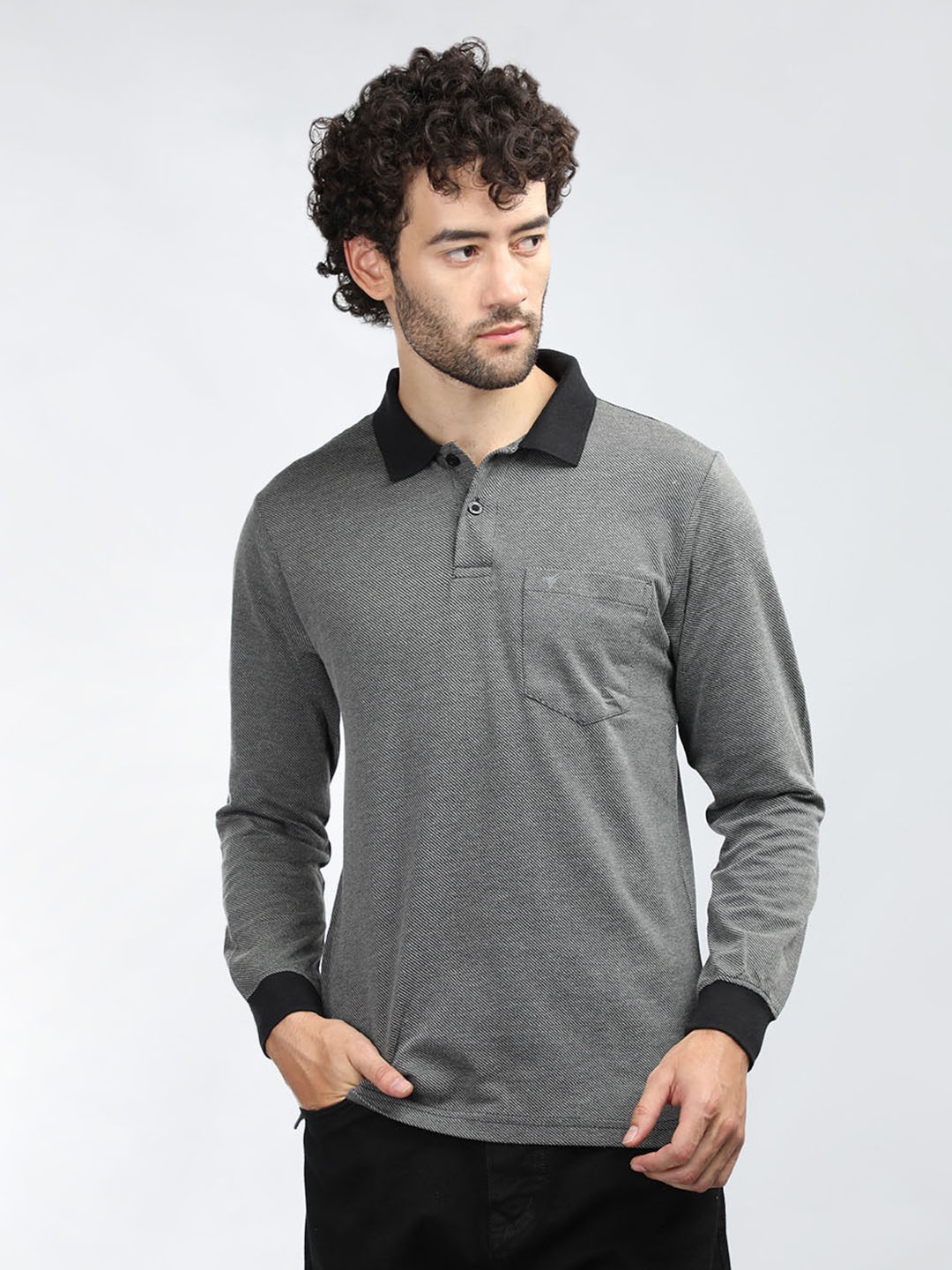 NEVA Polo Collar Cotton T-shirt, Grey