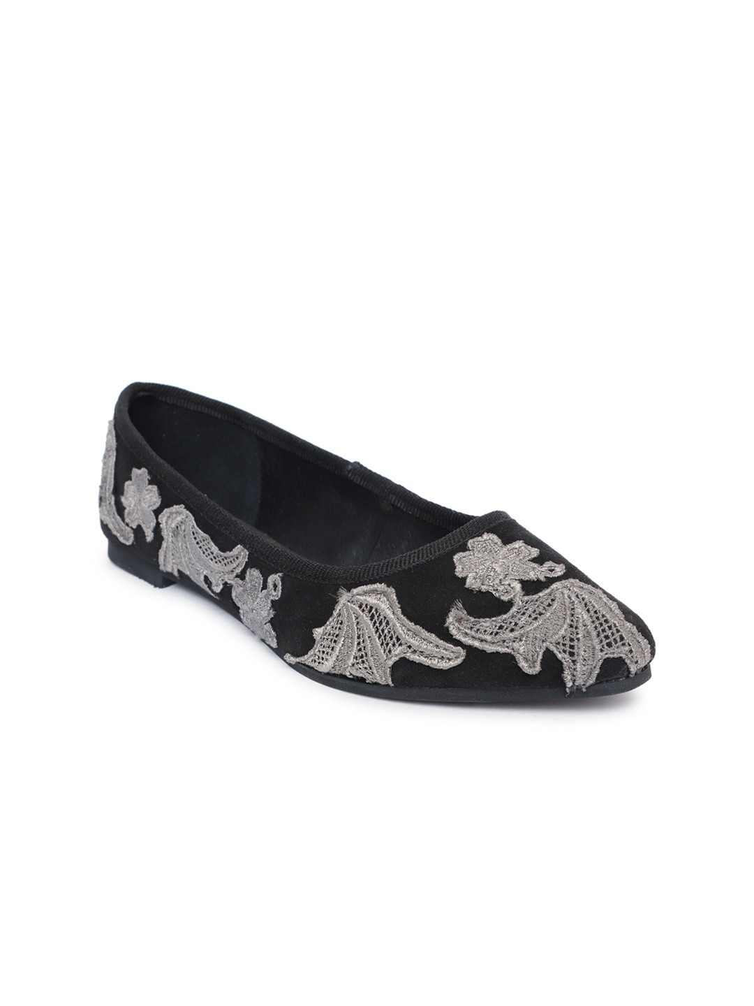 Zebba Women Black & Grey Lace Ballerinas