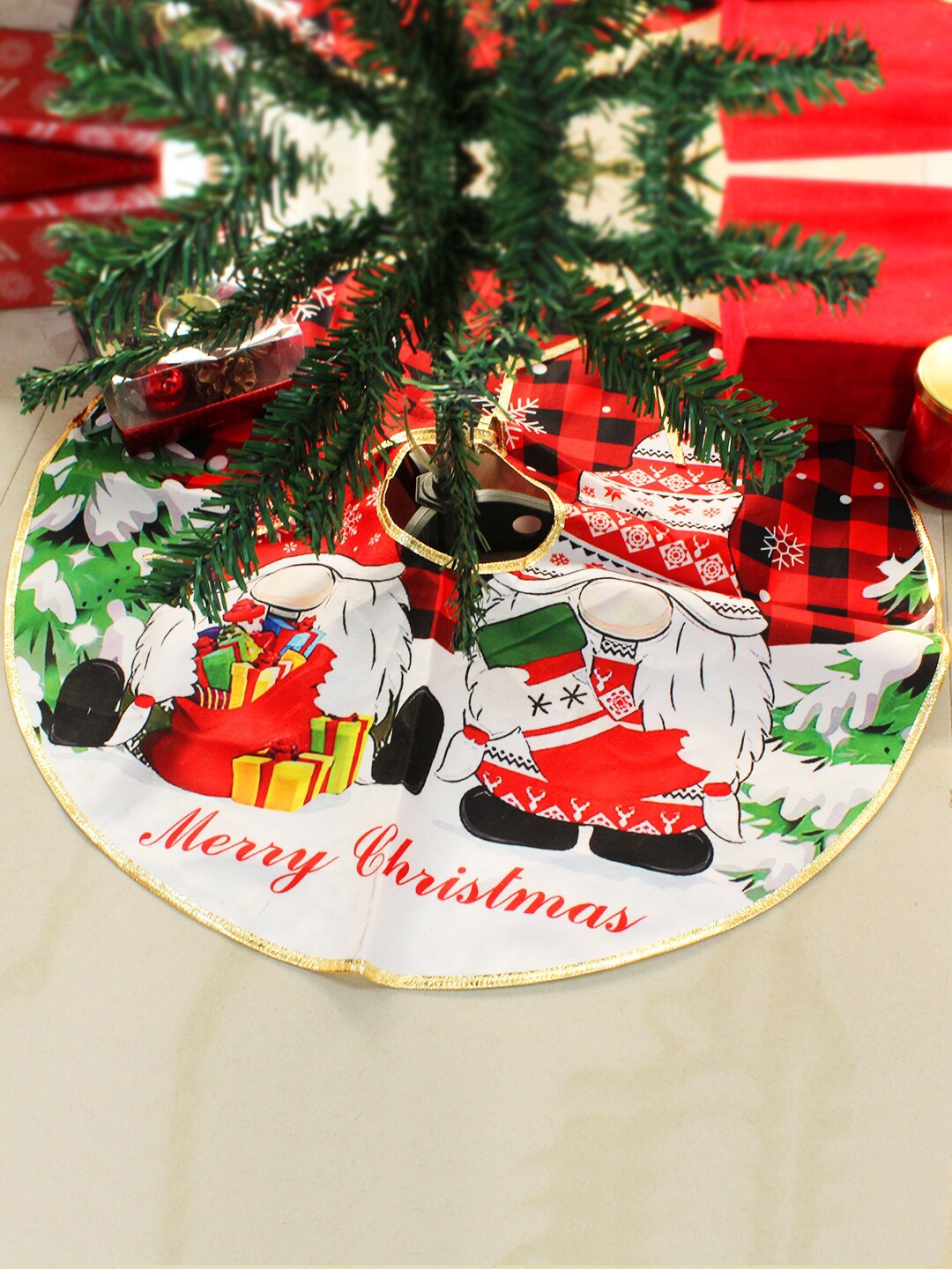 TIED RIBBONS Red & Green Christmas Tree Skirt Printed Double Layered Burlap Xmas Base Mat
TIED RIBBONS Red & Green Christmas Tree Skirt Printed Double Layered Burlap Xmas Base Mat