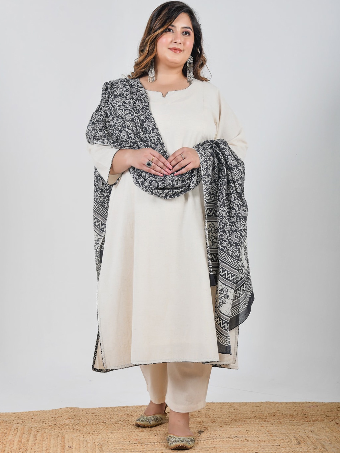 Jaipuriya Fab Private Limited Plus Size Round Neck Kurta with Pyjamas & With Dupatta, Off white
Jaipuriya Fab Private Limited Plus Size Round Neck Kurta with Pyjamas & With Dupatta, Off white