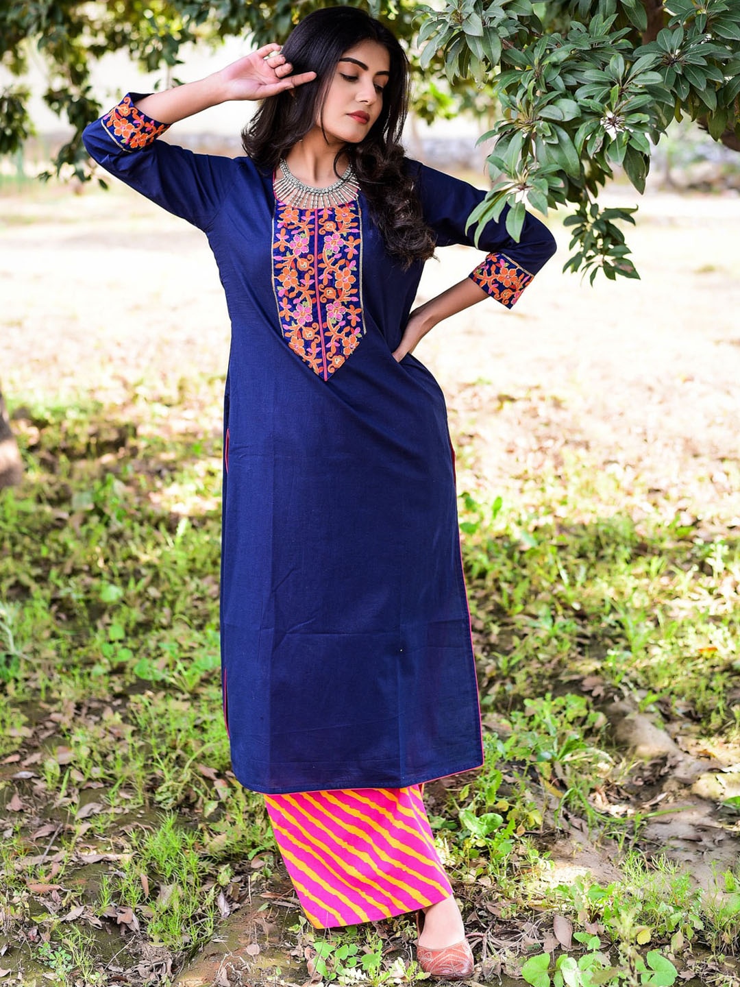 Jaipuriya Fab Private Limited Floral Yoke Design Thread Work Kurta With Palazzos & Dupatta, Navy blue
Jaipuriya Fab Private Limited Floral Yoke Design Thread Work Kurta With Palazzos & Dupatta, Navy blue