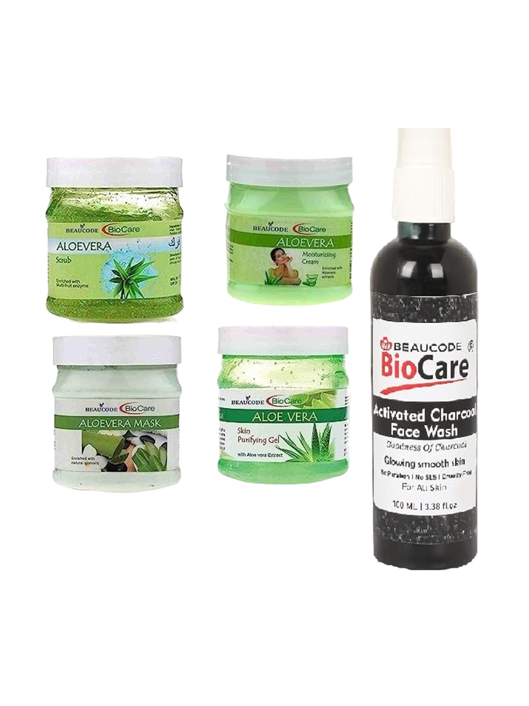 BEAUCODE BIOCARE Set Of 5 Aloe Vera Cream-Mask-Gel-Scrub-Activated Charcoal Face Wash, Green
BEAUCODE BIOCARE Set Of 5 Aloe Vera Cream-Mask-Gel-Scrub-Activated Charcoal Face Wash, Green