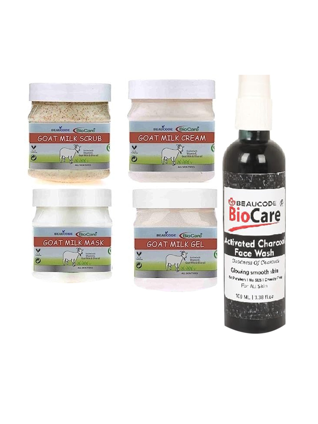 BEAUCODE BIOCARE Set Of 5 Goat Milk Cream-Mask-Gel-Scrub-Activated Charcoal Face Wash, White
BEAUCODE BIOCARE Set Of 5 Goat Milk Cream-Mask-Gel-Scrub-Activated Charcoal Face Wash, White