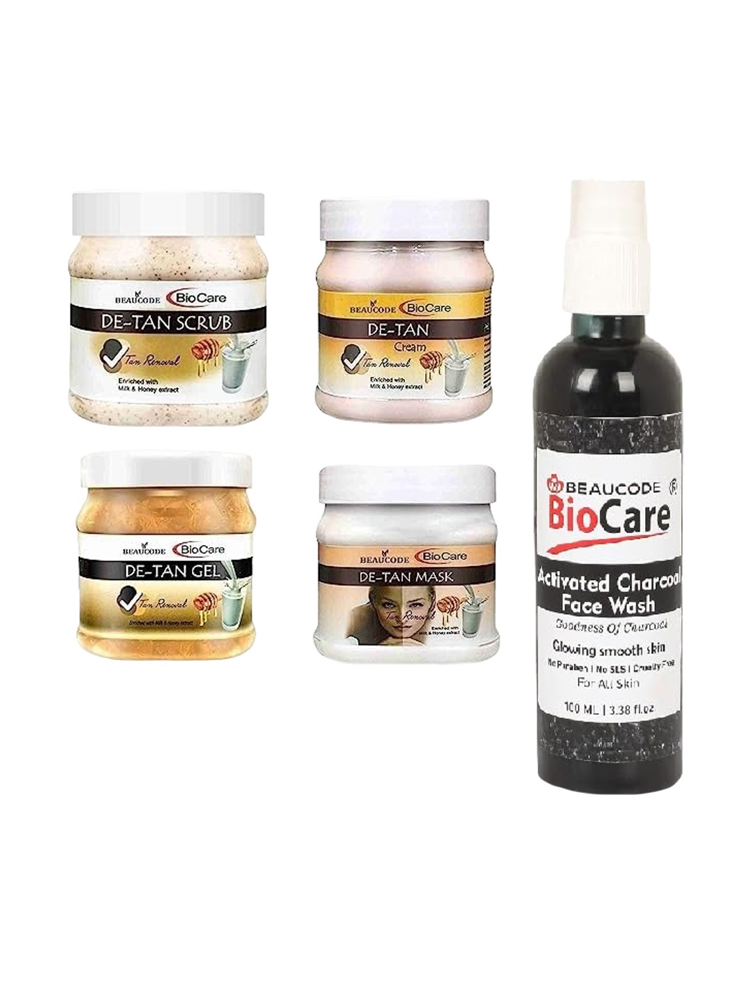 BEAUCODE BIOCARE Set Of 5 De-Tan Cream-Mask-Gel-Scrub-Activated Charcoal Face Wash, Beige
BEAUCODE BIOCARE Set Of 5 De-Tan Cream-Mask-Gel-Scrub-Activated Charcoal Face Wash, Beige