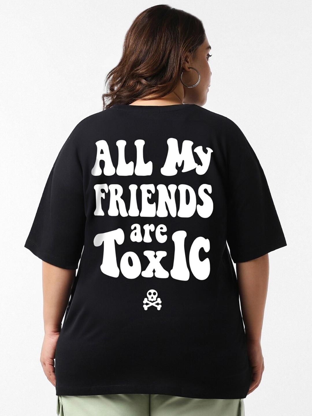 Bewakoof Plus Typography Printed Cotton Drop-Shoulder Sleeves Oversized T-shirt, Black
Bewakoof Plus Typography Printed Cotton Drop-Shoulder Sleeves Oversized T-shirt, Black