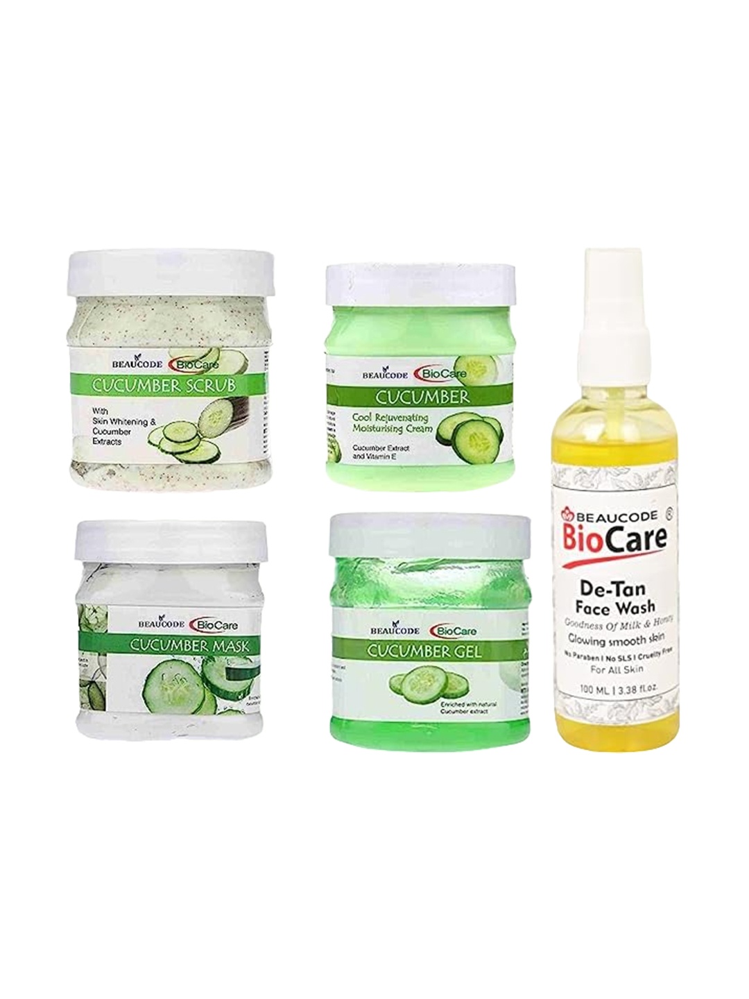 BEAUCODE BIOCARE 5-Pcs Cucumber Facial Kit 250g Each With De-Tan Face Wash 100ml, Na
BEAUCODE BIOCARE 5-Pcs Cucumber Facial Kit 250g Each With De-Tan Face Wash 100ml, Na