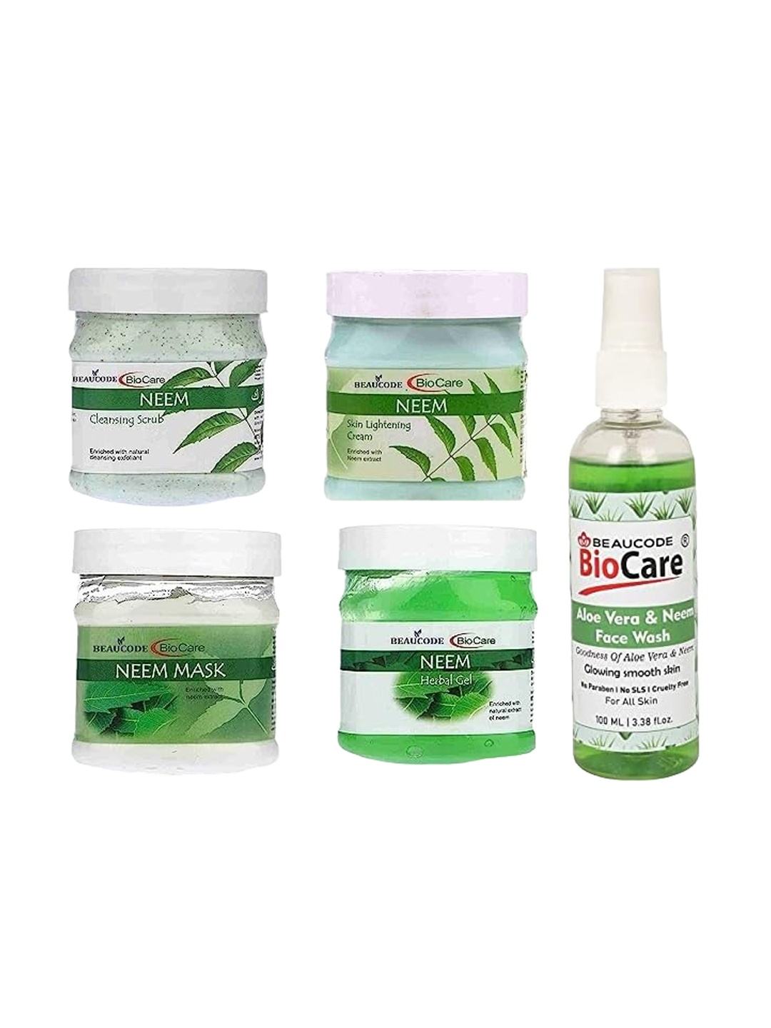 BEAUCODE BIOCARE Set Of 5 Neem Cream-Mask-Gel-Scrub-Aloe Vera & Neem Face Wash, Green
BEAUCODE BIOCARE Set Of 5 Neem Cream-Mask-Gel-Scrub-Aloe Vera & Neem Face Wash, Green