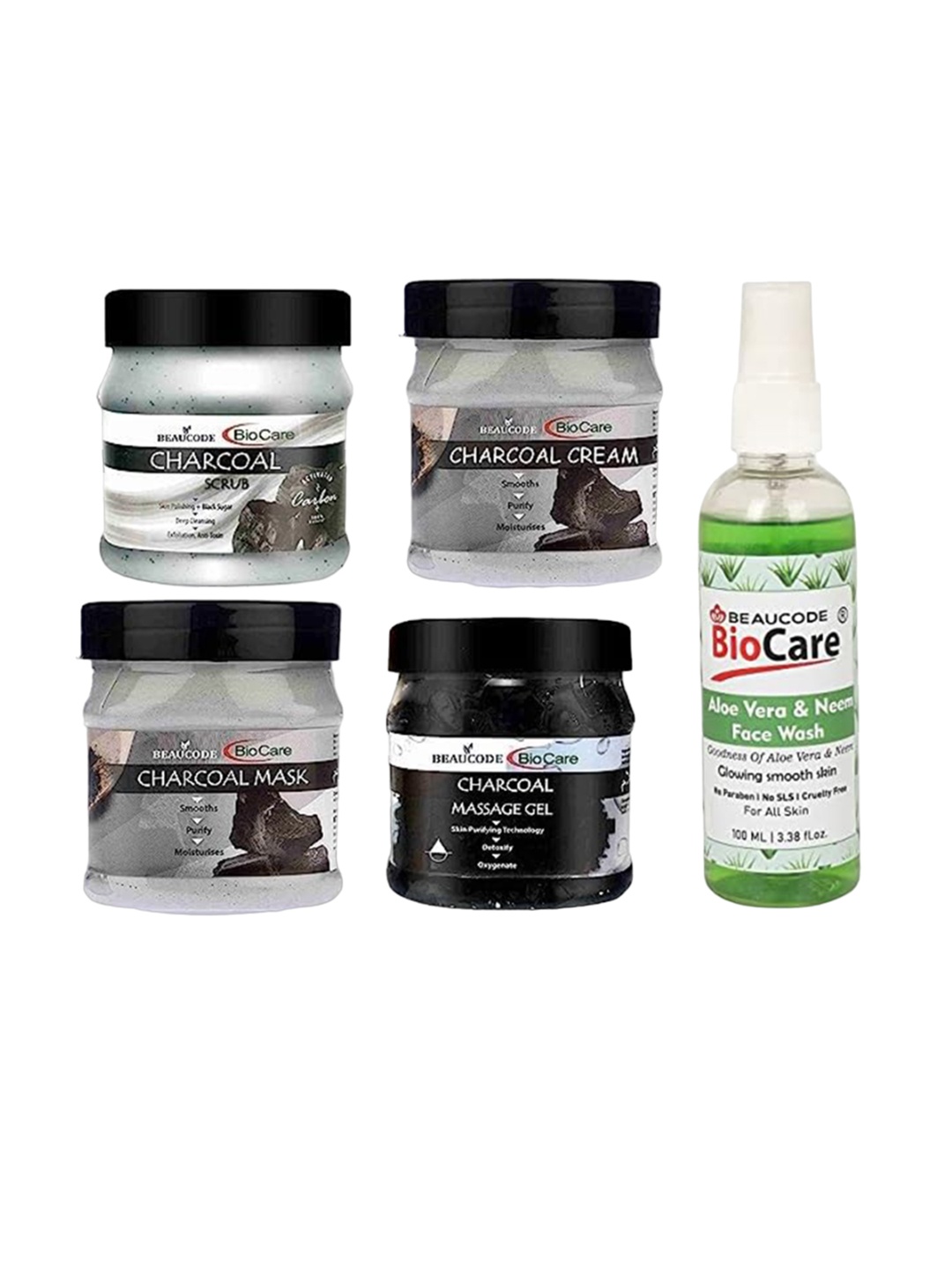 BEAUCODE BIOCARE Set Of 5 Charcoal Scrub+Cream+Mask+Gel & Aloe Vera Neem Face Wash, Grey
BEAUCODE BIOCARE Set Of 5 Charcoal Scrub+Cream+Mask+Gel & Aloe Vera Neem Face Wash, Grey