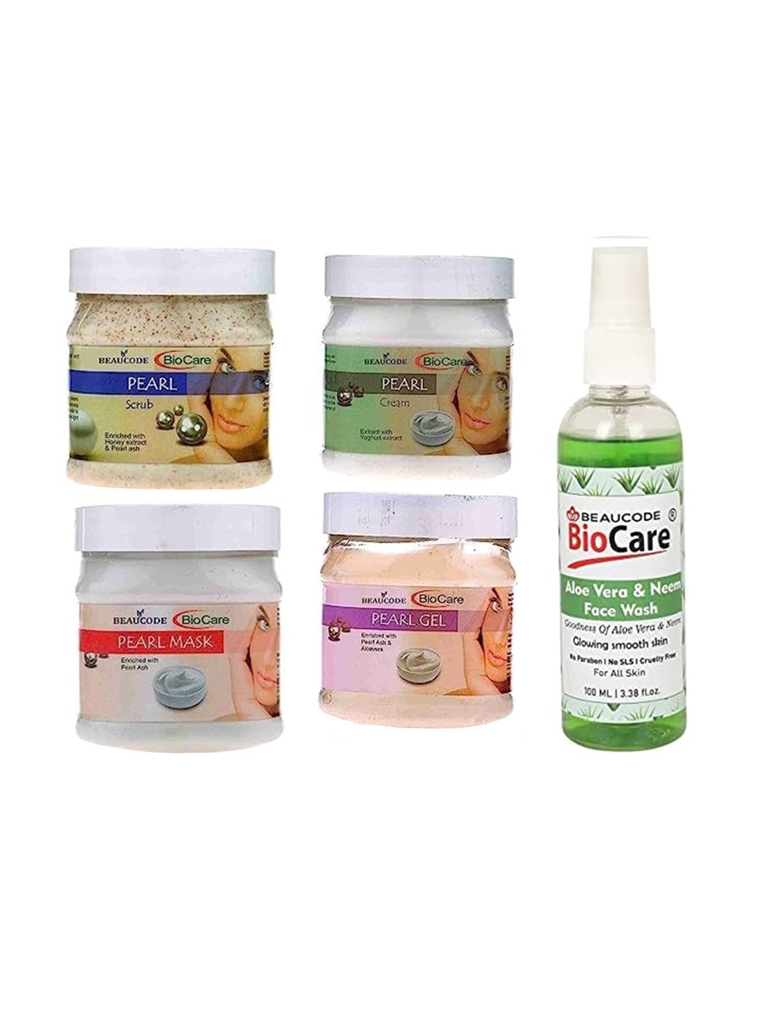 BEAUCODE BIOCARE Set Of 5 Pearl Scrub+Cream+Mask+Gel & Aloe Vera Neem Face Wash, White
BEAUCODE BIOCARE Set Of 5 Pearl Scrub+Cream+Mask+Gel & Aloe Vera Neem Face Wash, White