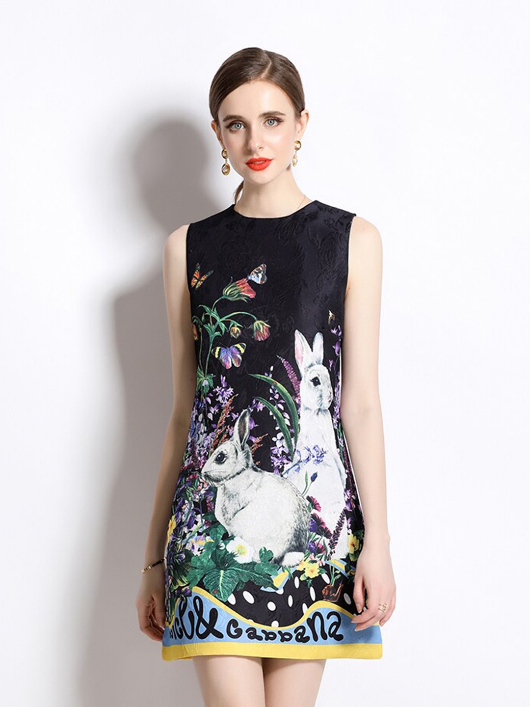JC Collection Graphic Printed A-Line Dress, Black