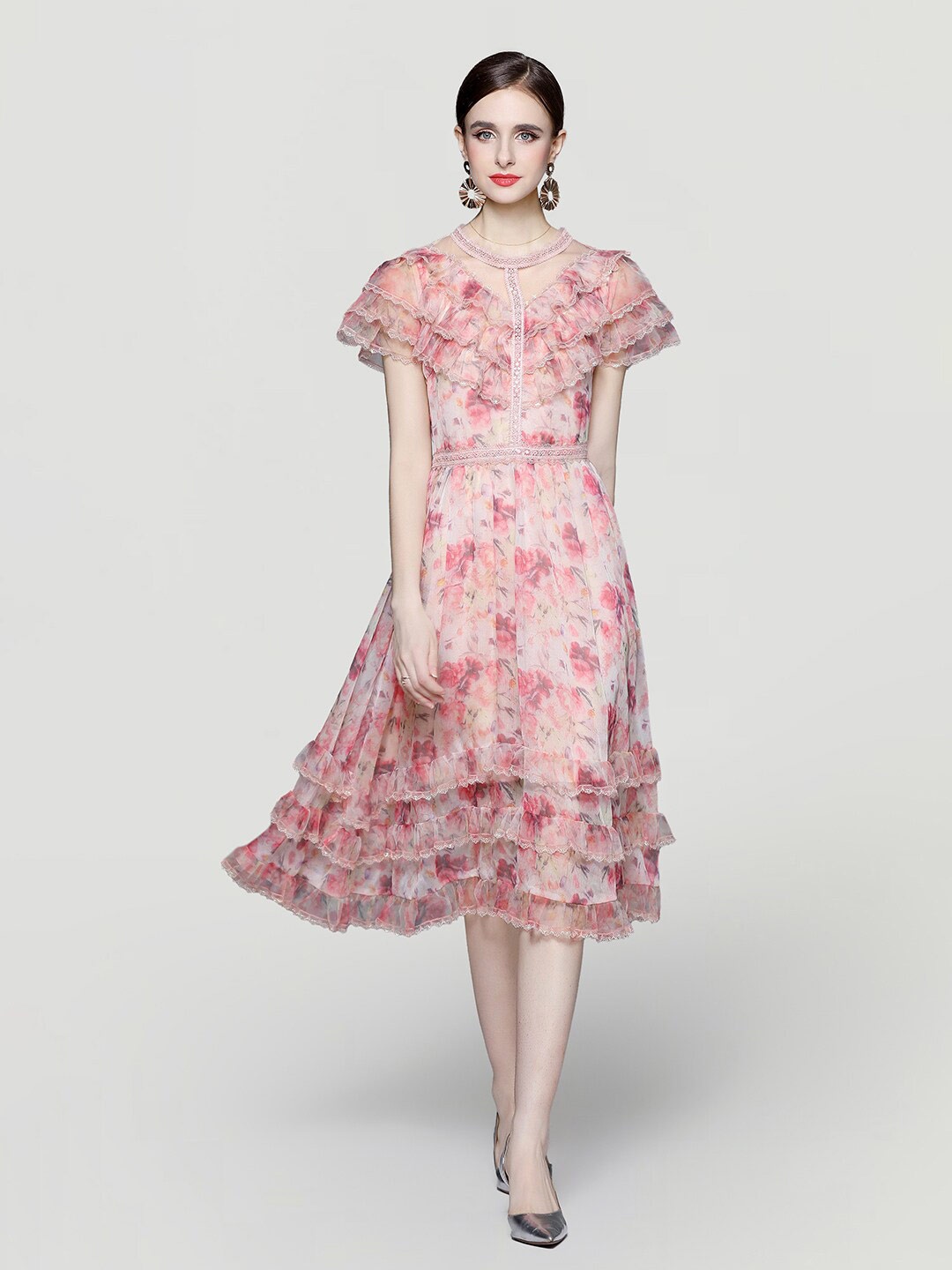 JC Collection Floral Printed Flutter Sleeves Ruffled Tiered Fit & Flare Midi Dress, Pink
JC Collection Floral Printed Flutter Sleeves Ruffled Tiered Fit & Flare Midi Dress, Pink
