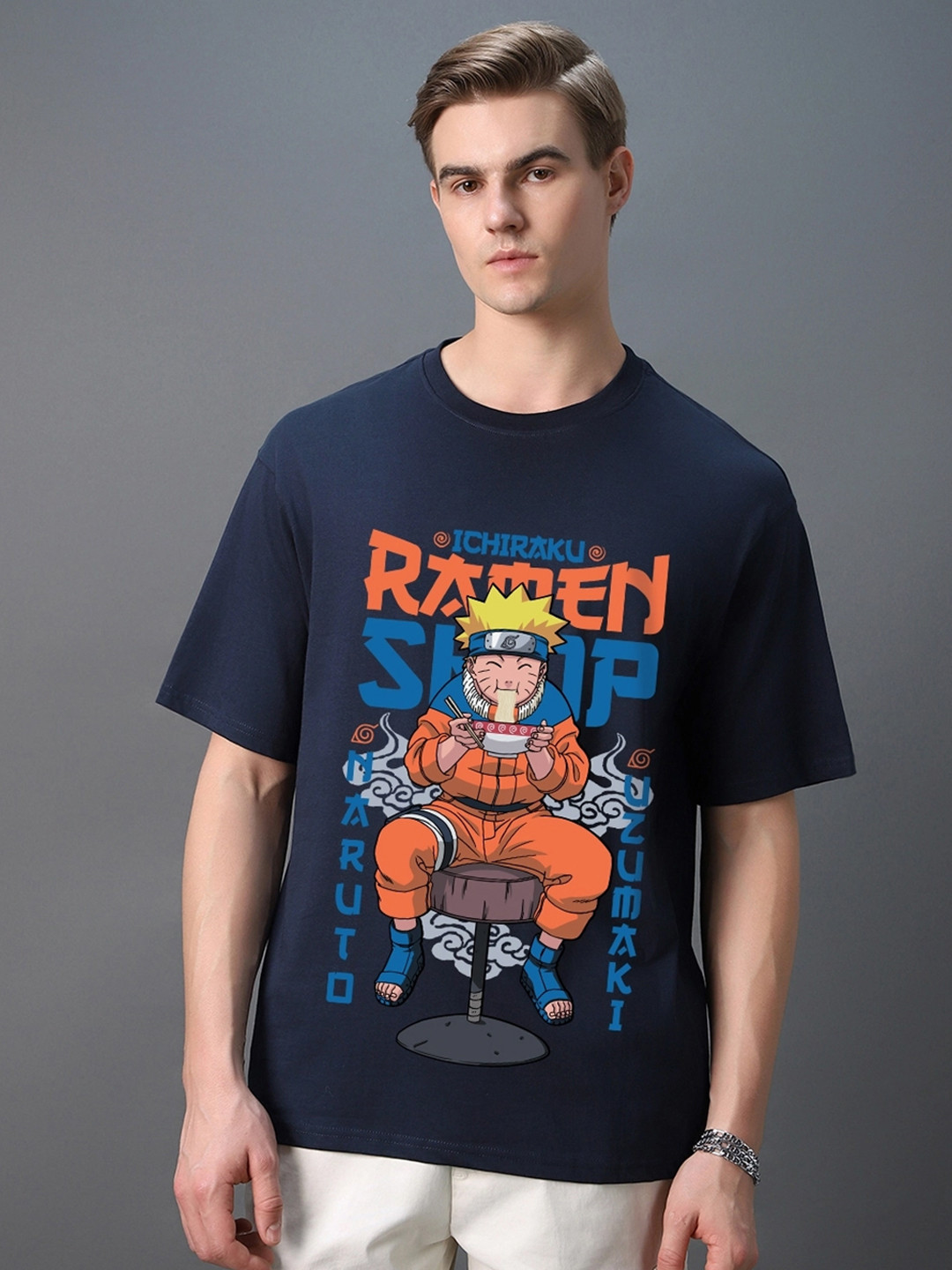 Bewakoof Naruto Printed Drop-Shoulder Sleeves Oversized Cotton T-shirt, Navy blue
Bewakoof Naruto Printed Drop-Shoulder Sleeves Oversized Cotton T-shirt, Navy blue