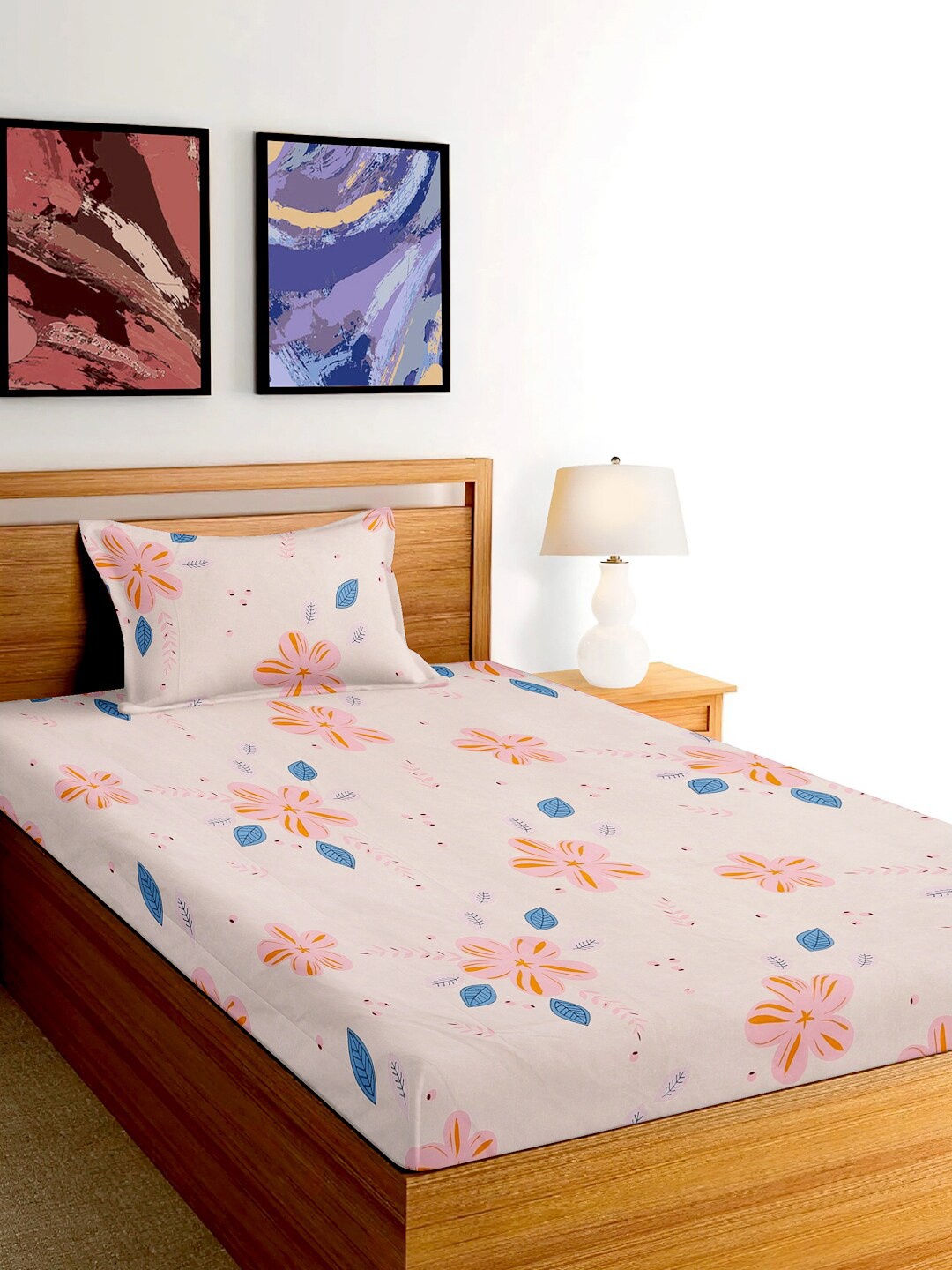 FABINALIV Offwhite Pink Floral Cotton 300 TC Single Bedsheet with 1 Pillow Cover, Off white
FABINALIV Offwhite Pink Floral Cotton 300 TC Single Bedsheet with 1 Pillow Cover, Off white