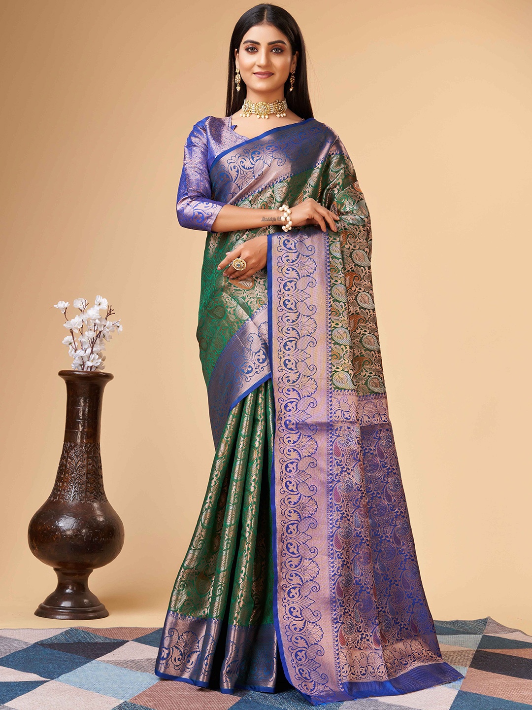 Ekta Textiles Ethnic Motifs Woven Design Zari Pure Silk Designer Banarasi Saree, Green
Ekta Textiles Ethnic Motifs Woven Design Zari Pure Silk Designer Banarasi Saree, Green