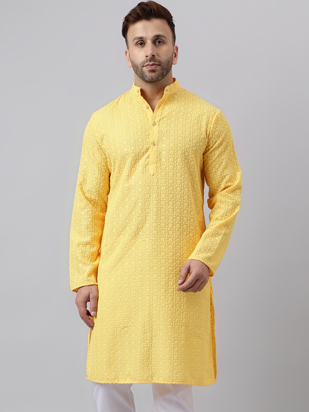 Hangup Geometric Embroidered Band Collar Long Sleeve Thread Work Straight Kurta, Yellow
Hangup Geometric Embroidered Band Collar Long Sleeve Thread Work Straight Kurta, Yellow