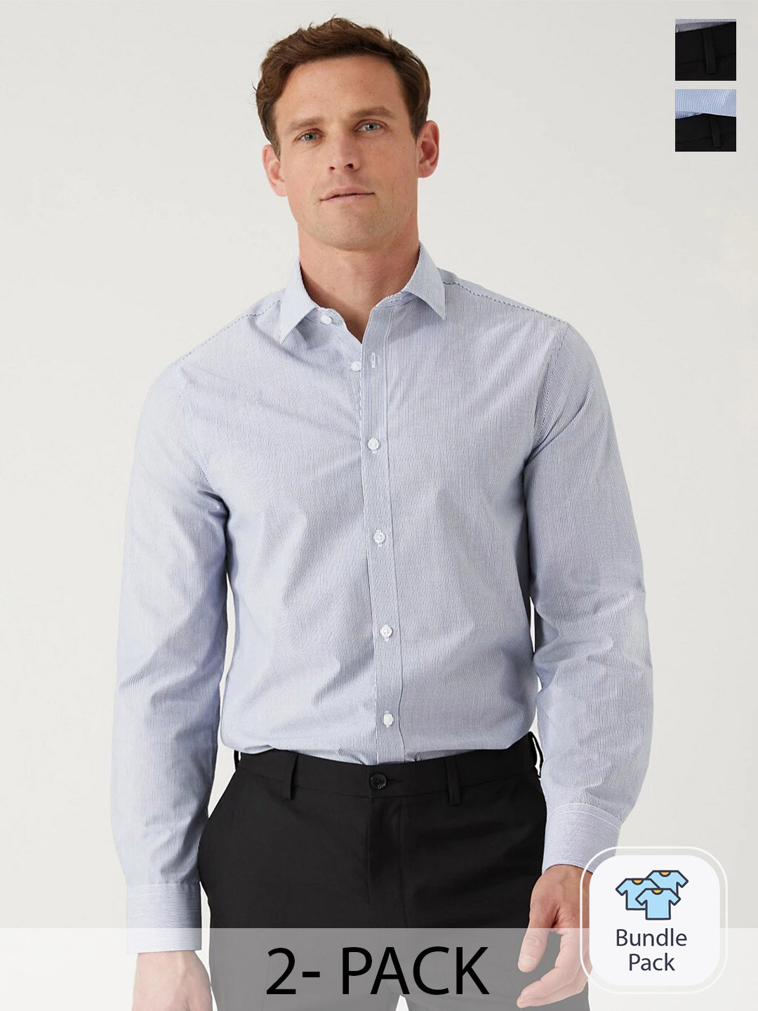 Marks & Spencer Pack Of 2 Slim Fit Vertical Striped Casual Shirts, Blue 
Marks & Spencer Pack Of 2 Slim Fit Vertical Striped Casual Shirts, Blue