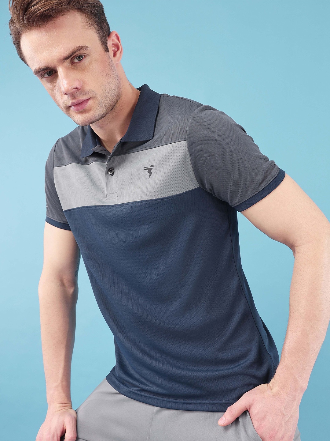 Technosport Colourblocked Polo Collar Antimicrobial Slim Fit Sports T-shirt, Navy blue
Technosport Colourblocked Polo Collar Antimicrobial Slim Fit Sports T-shirt, Navy blue