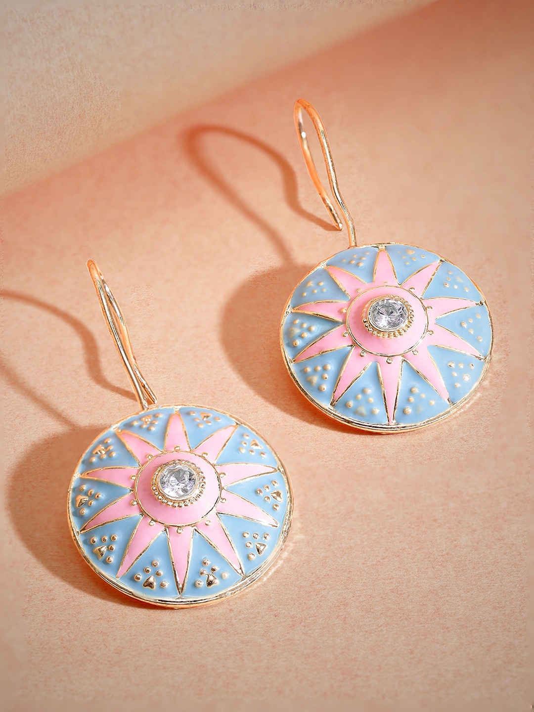 Rubans 18K Gold Plated Pastel Blue & Pink Enamel with Crystal AD Studded Drop Earrings, Silver
Rubans 18K Gold Plated Pastel Blue & Pink Enamel with Crystal AD Studded Drop Earrings, Silver