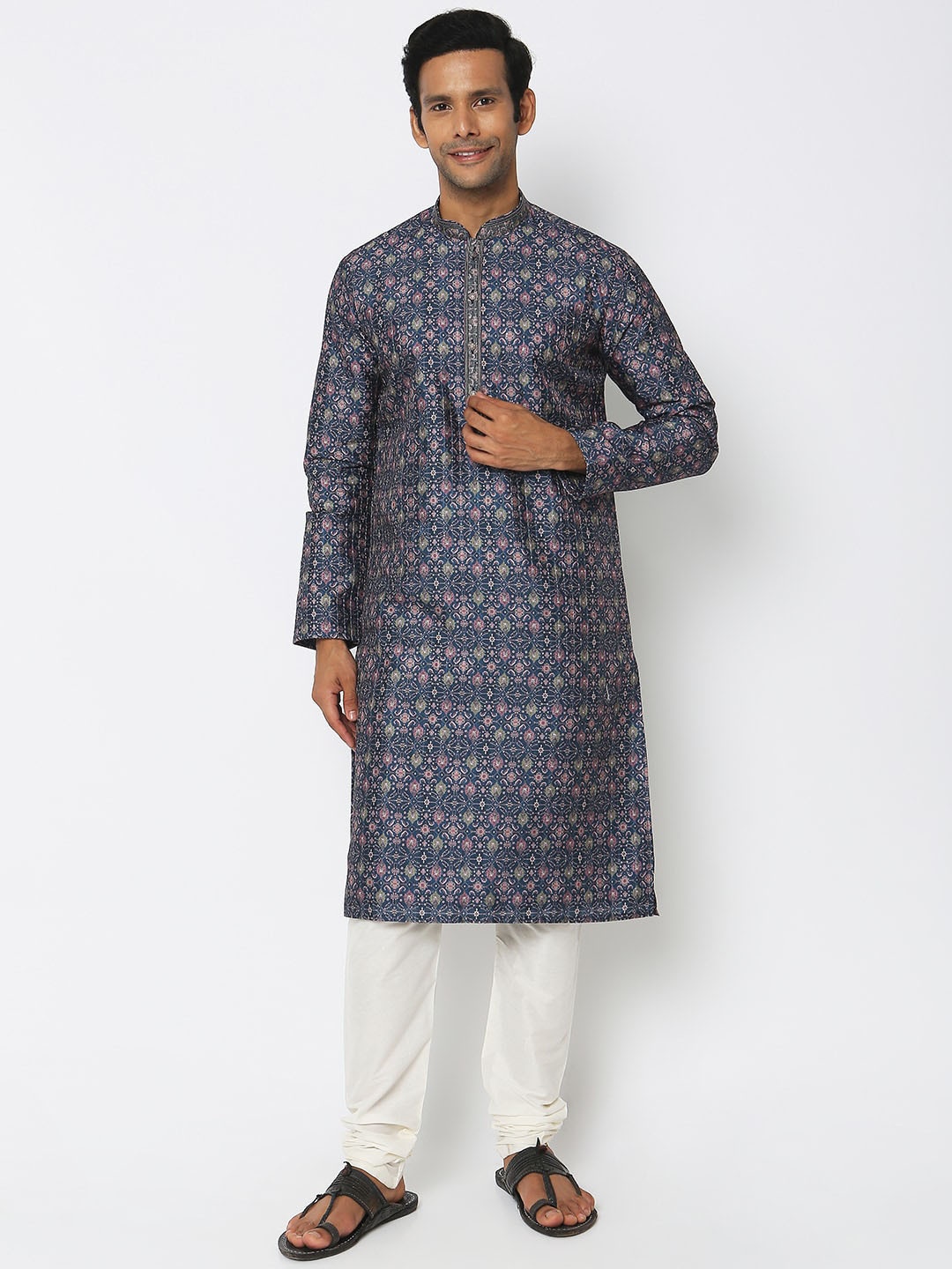 Ethnicity Ethnic Motifs Printed Thread Work Mandarin Collar Regular Kurta With Churidar, Navy blue
Ethnicity Ethnic Motifs Printed Thread Work Mandarin Collar Regular Kurta With Churidar, Navy blue
