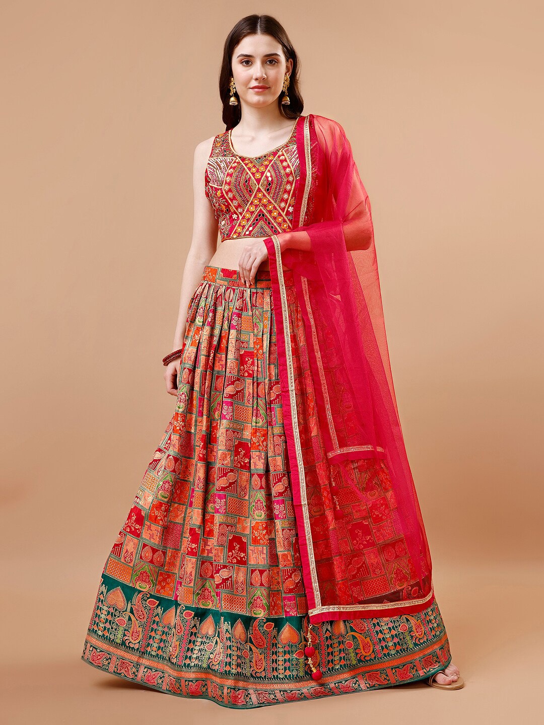 JUST FASHION Embellished Beads & Stones Ready to Wear Lehenga & Blouse With Dupatta, Red
JUST FASHION Embellished Beads & Stones Ready to Wear Lehenga & Blouse With Dupatta, Red