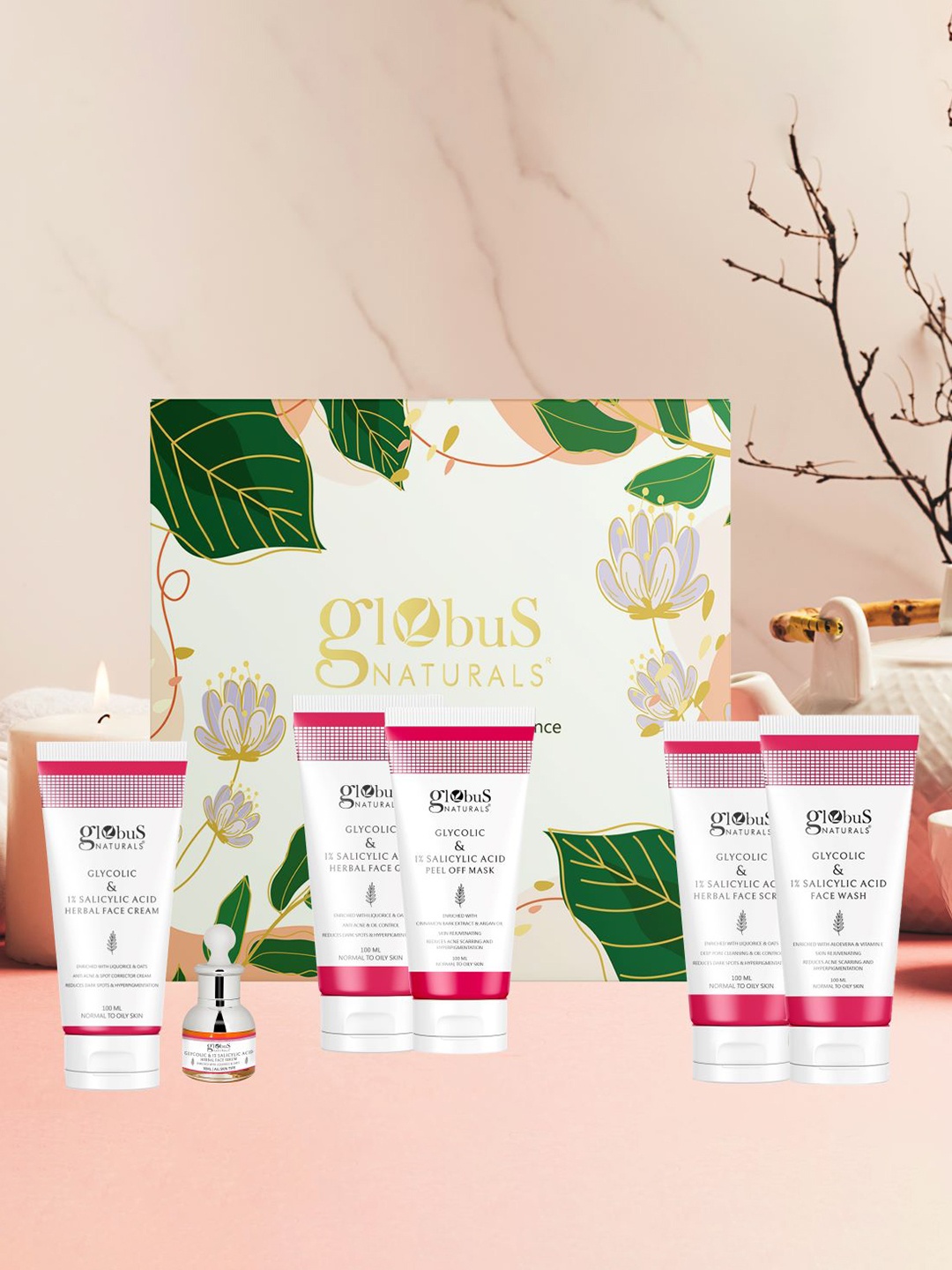 Globus naturals Set Of 6 Glycolic & 1%Salicylic Acid Face Wash-Pack-Mask-Scrub-Cream-Serum, White
Globus naturals Set Of 6 Glycolic & 1%Salicylic Acid Face Wash-Pack-Mask-Scrub-Cream-Serum, White