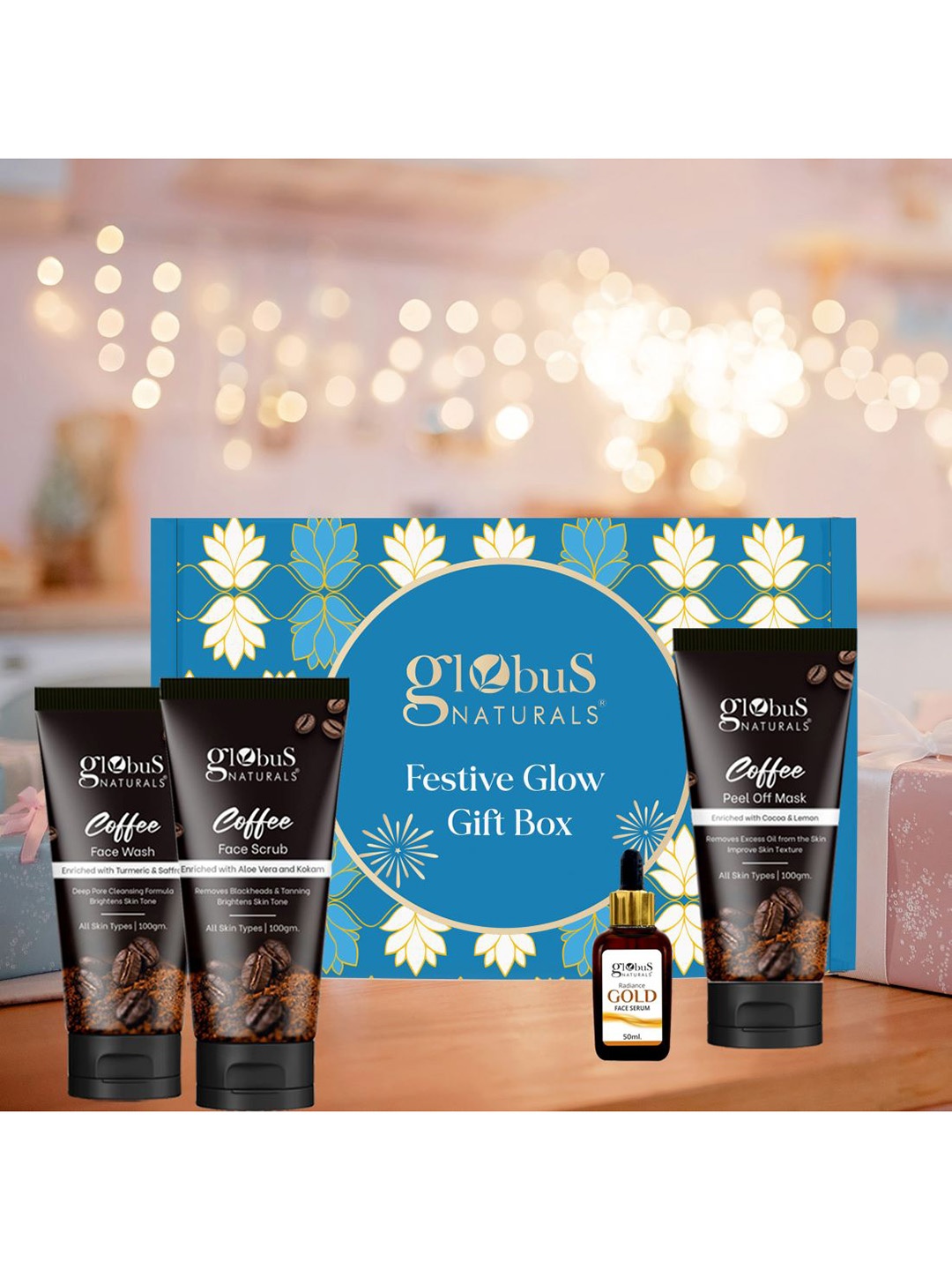 Globus naturals 4-Pcs Coffee Face Wash-Scrub- Peel Off Mask & Face Serum Gift Set, Blue
Globus naturals 4-Pcs Coffee Face Wash-Scrub- Peel Off Mask & Face Serum Gift Set, Blue