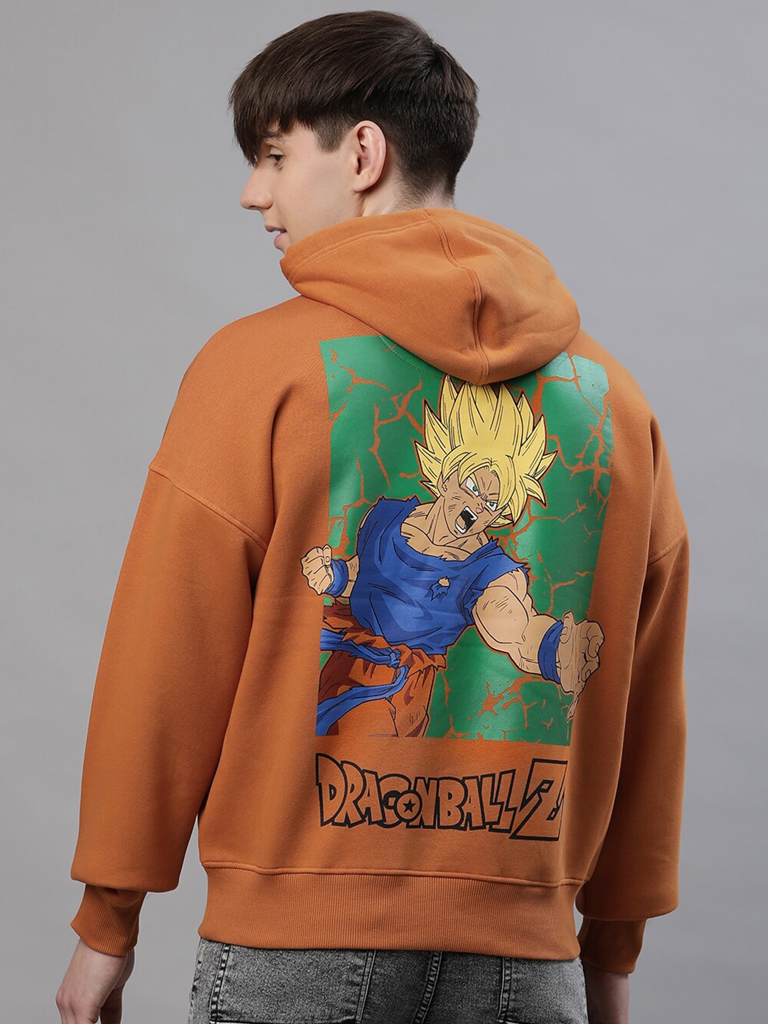Free Authority Men Dragon Ball Z Printed Loose-Fit Sweatshirt, Orange