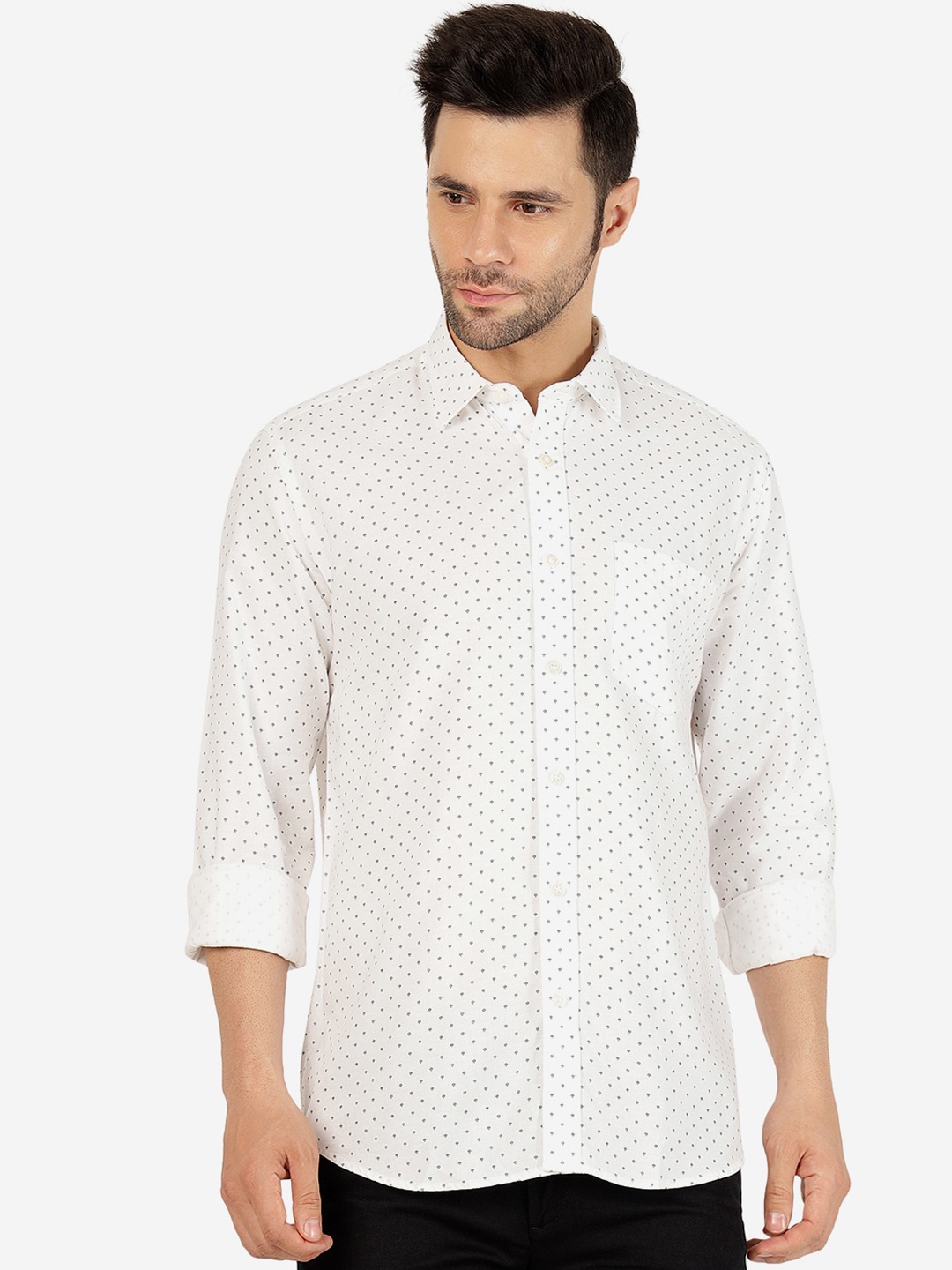 JADE BLUE Slim Fit Micro Ditsy Printed Spread Collar Pure Cotton Casual Shirt, White
JADE BLUE Slim Fit Micro Ditsy Printed Spread Collar Pure Cotton Casual Shirt, White