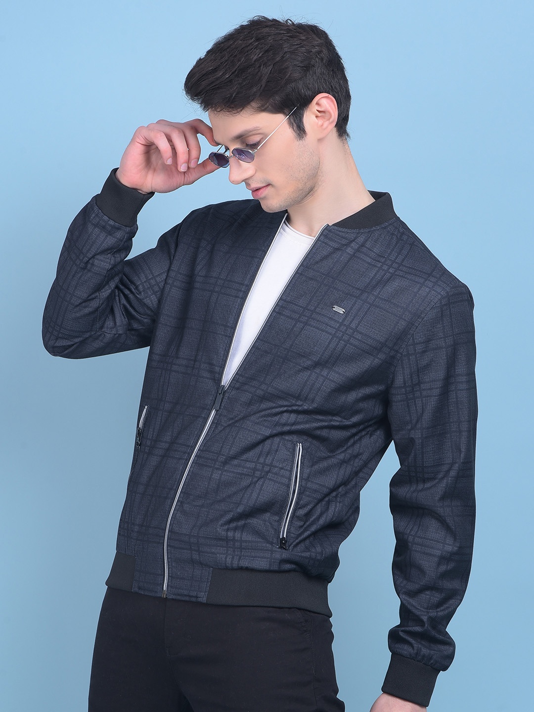 Crimsoune Club Checked Mock Collar Long Sleeves Lightweight Bomber Jacket, Navy blue
Crimsoune Club Checked Mock Collar Long Sleeves Lightweight Bomber Jacket, Navy blue