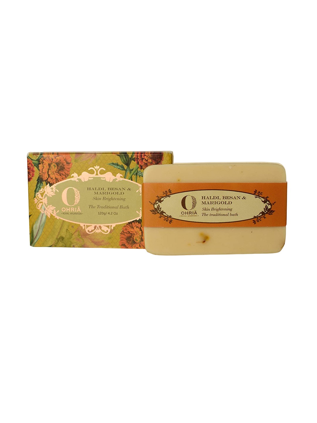 OHRIA AYURVEDA Haldi Besan & Marigold Skin Brightening Traditional Bathing Bar - 120g, Yellow
OHRIA AYURVEDA Haldi Besan & Marigold Skin Brightening Traditional Bathing Bar - 120g, Yellow